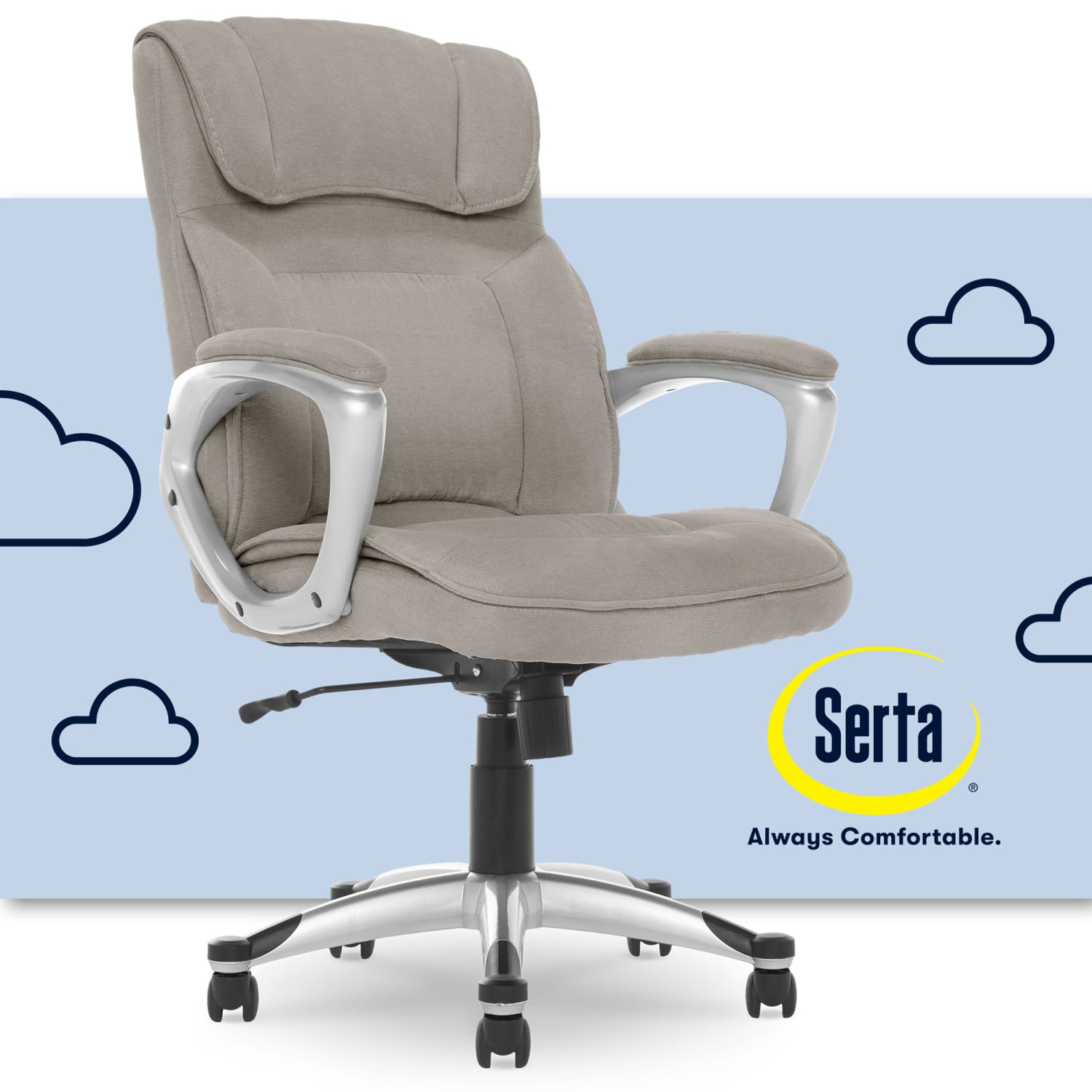 Serta Hannah Ergonomic Fabric Mid-Back Office Chair, Glacial Gray/Silver - Image 3
