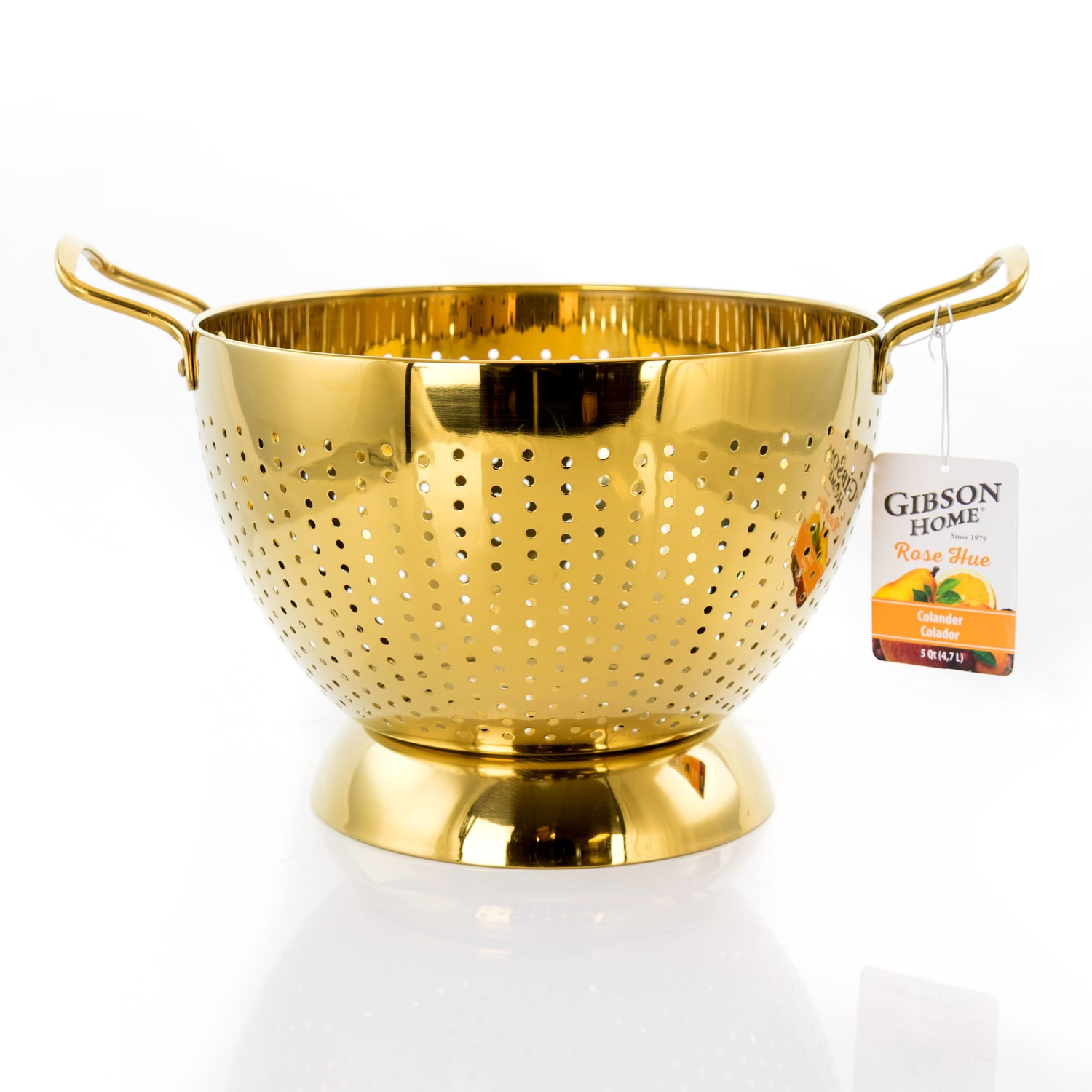 Gibson Home Rose Hue Stainless Steel Colander, 5 Qt, Gold - Image 3