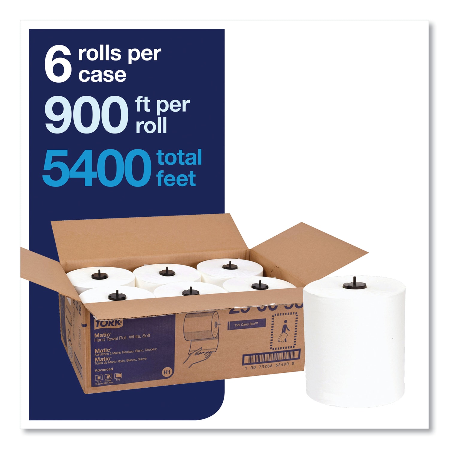 Tork Advanced Matic 1-Ply Paper Towels, 900ft Per Roll, Pack Of 6 Rolls - Image 6