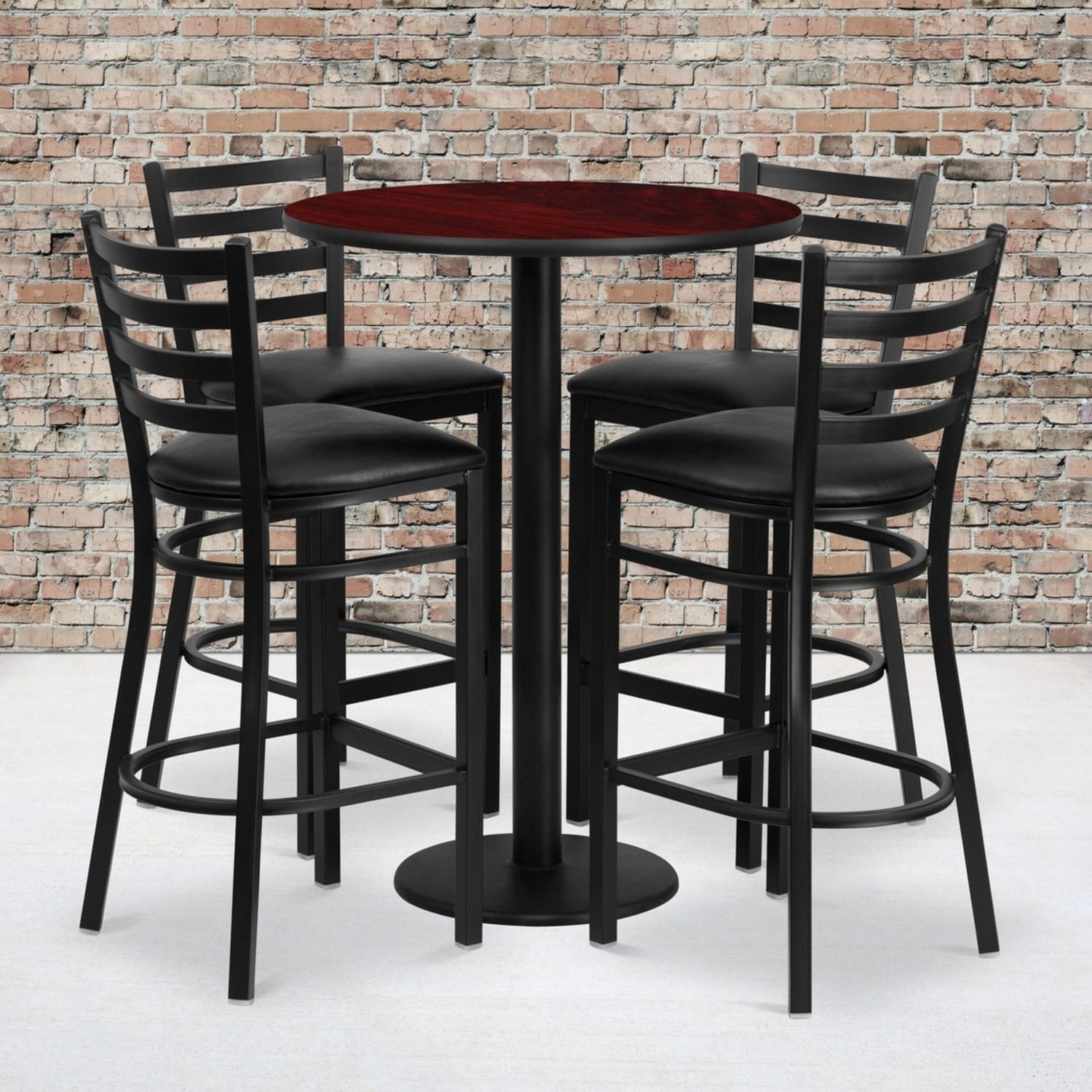 Flash Furniture Round Table And 4 Ladder-Back Bar Stools, 42inH x 30inW x 30inD, Mahogany/Black - Image 3