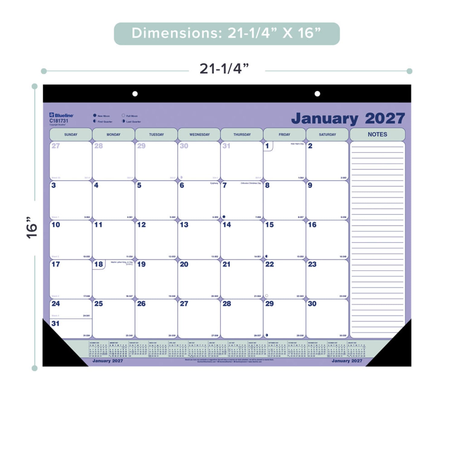 2027 Blueline Monthly Desk Pad Calendar, 21-1/4in x 16in, Blue/White, January To December, C181731, Total Qty 1 - Image 3