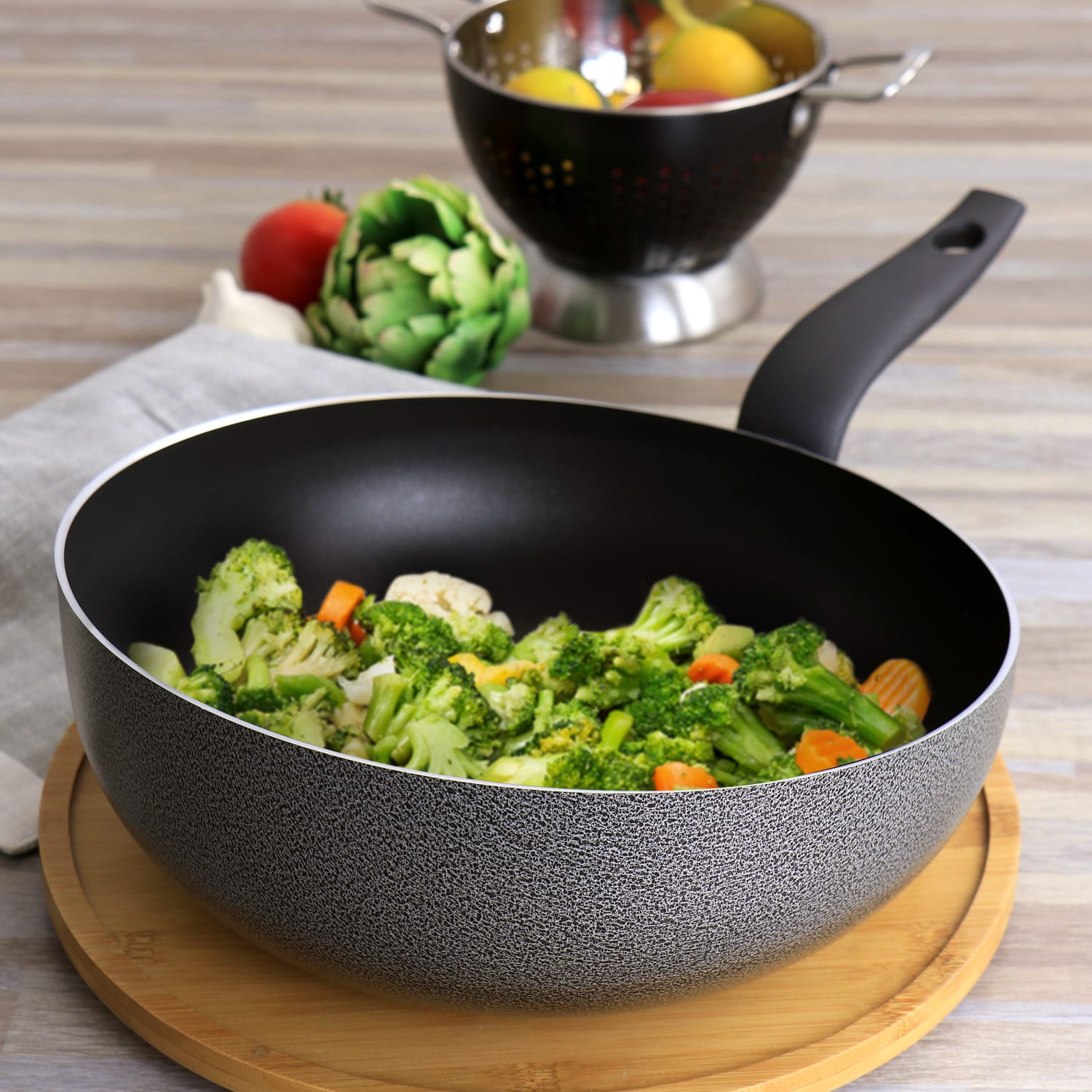 Tosca Siene Aluminum Non-Stick Wok, 11in, Gray Granite - Image 5