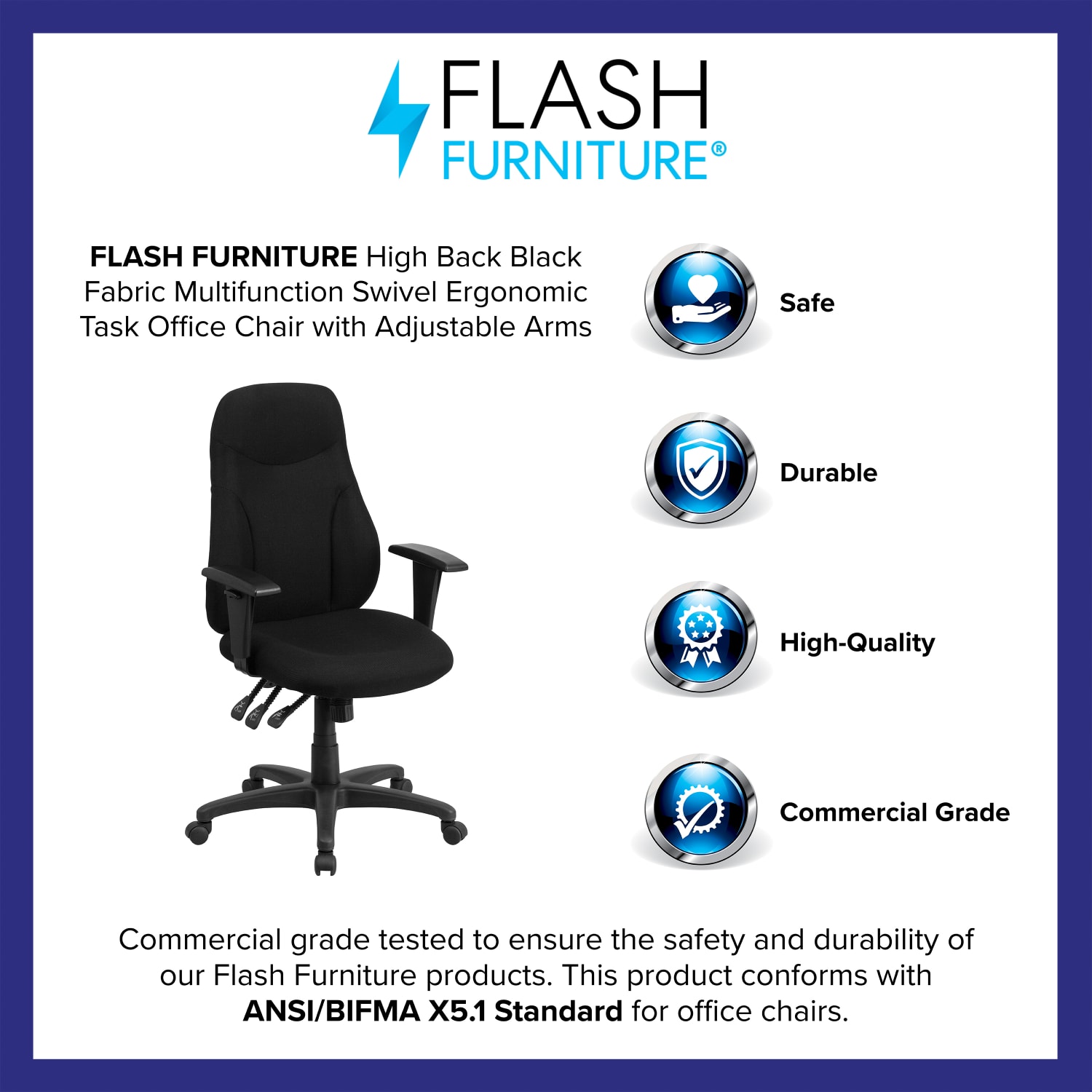 Flash Furniture Fabric High Back Multifunctional Ergonomic Swivel Chair With Adjustable Armrests Black PopularChairscom