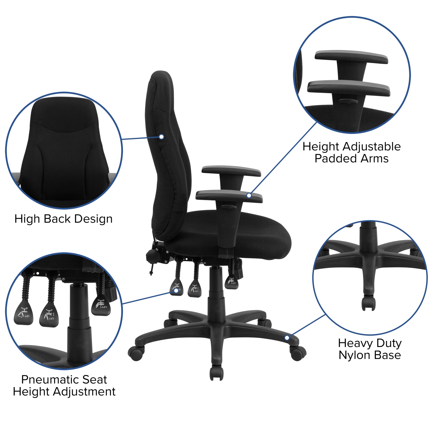 Flash Furniture Fabric High-Back Multifunctional Ergonomic Swivel Chair With Adjustable Armrests, Black - Image 6