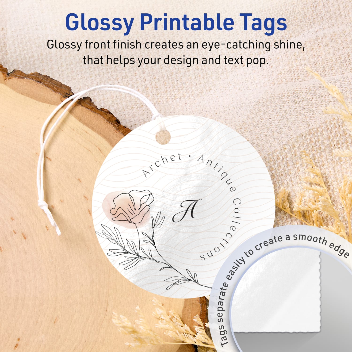 Avery Printable Tags With Sure Feed Technology, Print-To-The-Edge, 3in, Glossy White, Pack Of 150 - Image 3