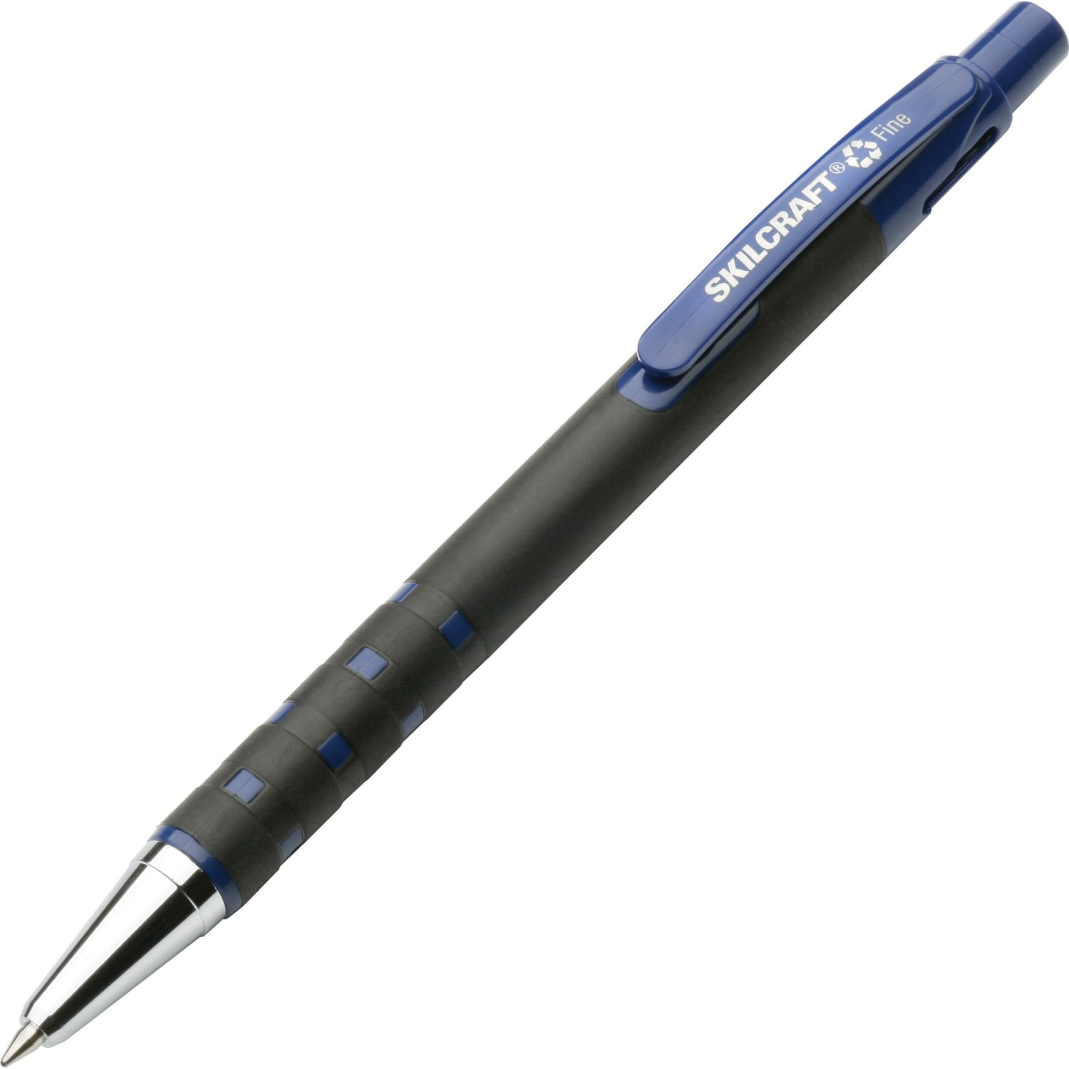 SKILCRAFT AbilityOne Rubberized Retractable Ballpoint Pens, Fine Point, Black Barrel, Blue Ink, Box Of 12 Pens - Image 3