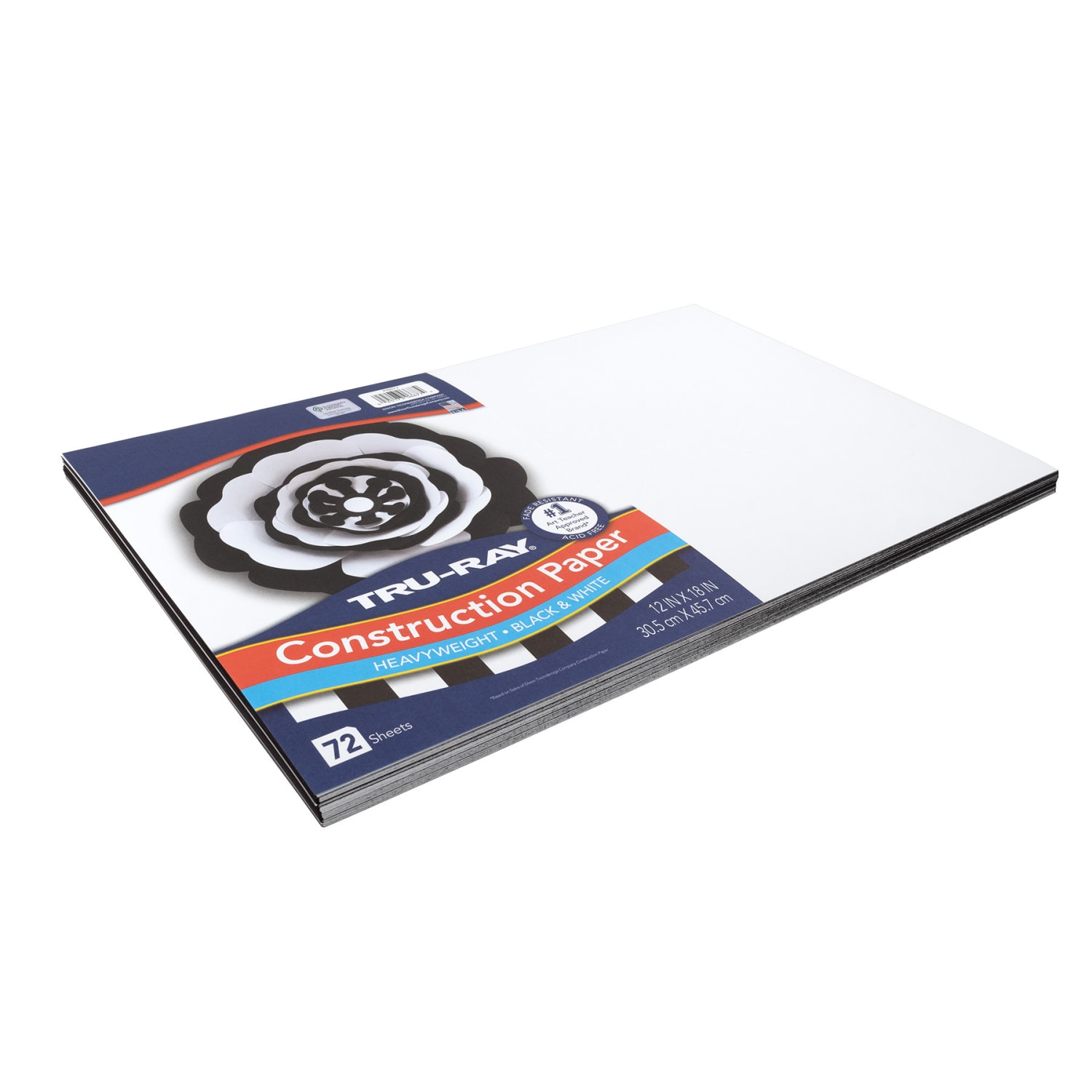 Tru-Ray Construction Paper, Heavyweight, 12in x 18in, Black & White, 72 Sheets Per Pack, Set Of 5 Packs - Image 6