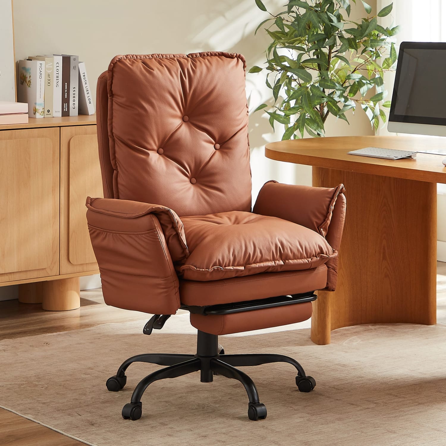 Bestier Ergonomic PU Leather High-Back Cross-Legged Executive Office Chair, Brown