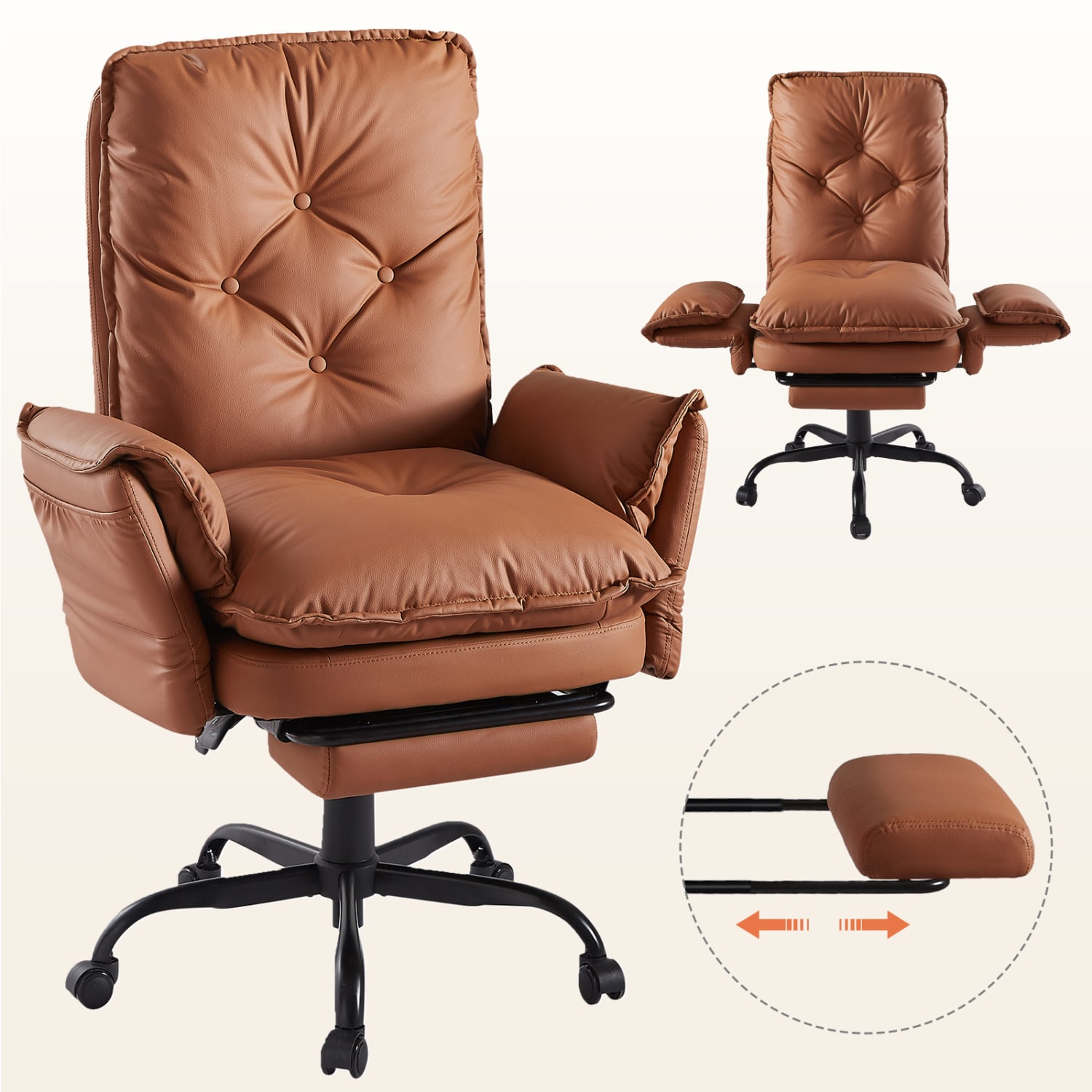 Bestier Ergonomic PU Leather High-Back Cross-Legged Executive Office Chair, Brown - Image 3