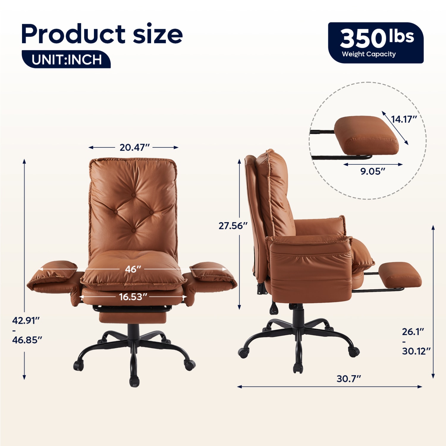 Bestier Ergonomic PU Leather High-Back Cross-Legged Executive Office Chair, Brown - Image 4