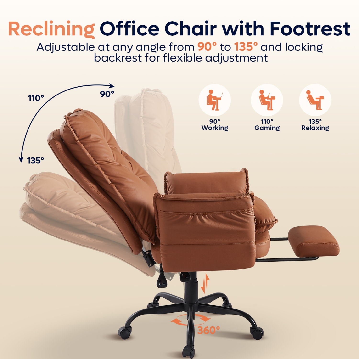 Bestier Ergonomic PU Leather High-Back Cross-Legged Executive Office Chair, Brown - Image 5