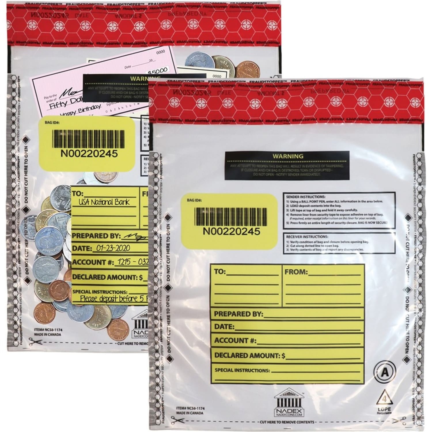 Nadex Coins Deposit Bags, 9x12, Clear, 100 Pack - 9in Width x 12in Length - Clear - Film - 100/Pack - Cash - Image 3