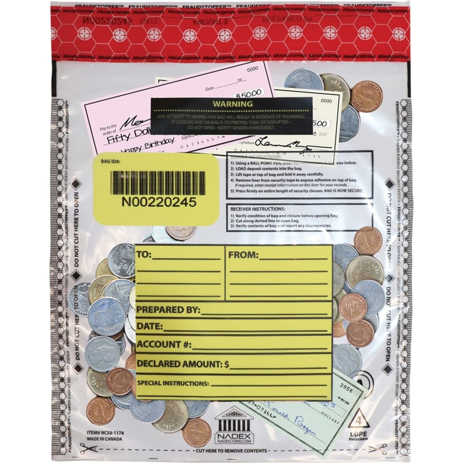 Nadex Coins Deposit Bags, 9x12, Clear, 100 Pack - 9in Width x 12in Length - Clear - Film - 100/Pack - Cash - Image 4