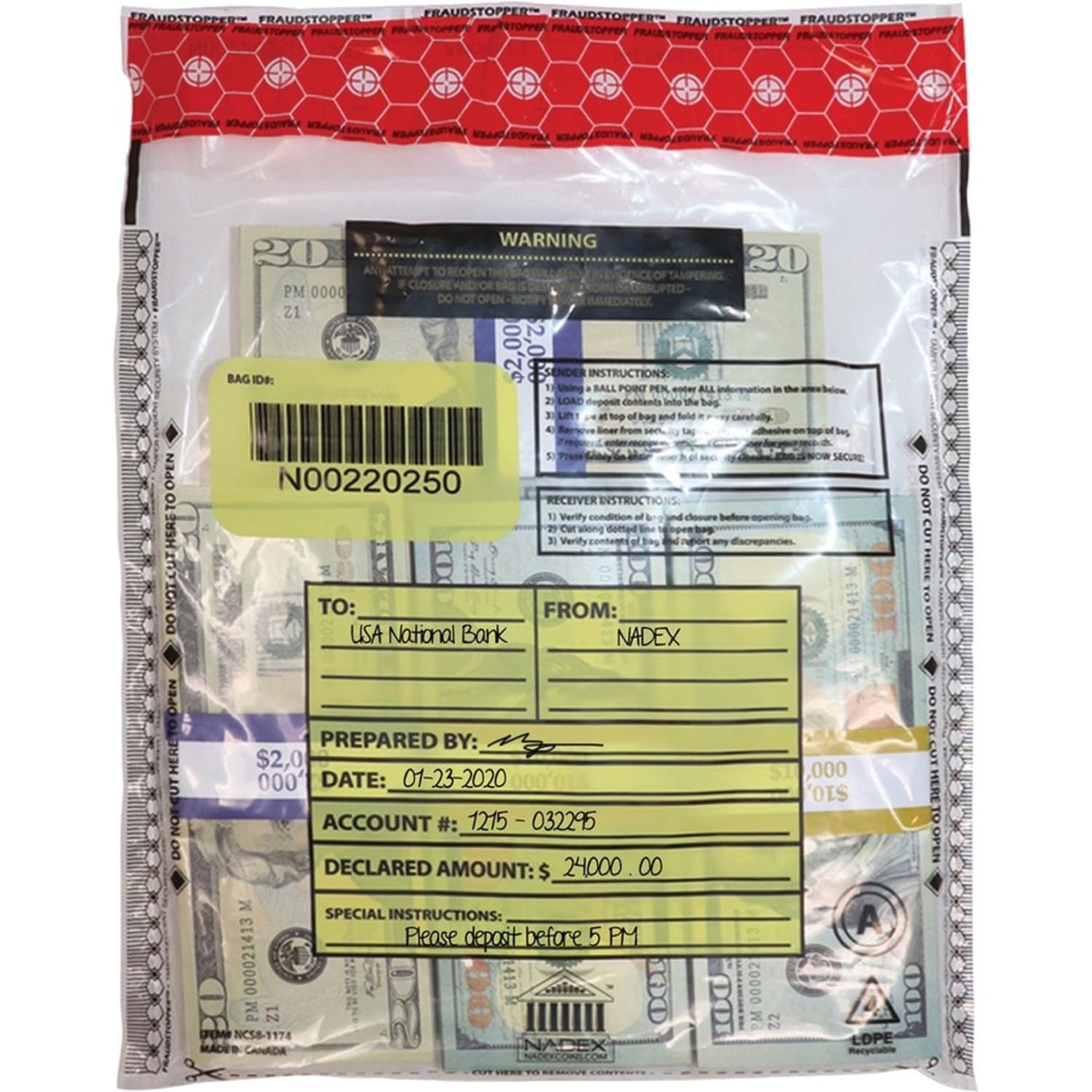 Nadex Coins Deposit Bags, 9x12, Clear, 100 Pack - 9in Width x 12in Length - Clear - Film - 100/Pack - Cash - Image 5
