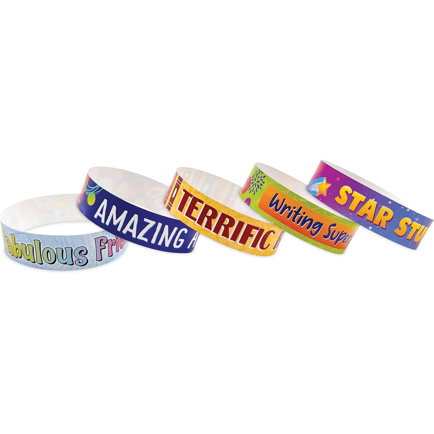 Teacher Created Resources Positive Reinforcement Brag Bracelets, Multicolor, 100 Bracelets Per Pack, Set Of 3 Packs - Image 3