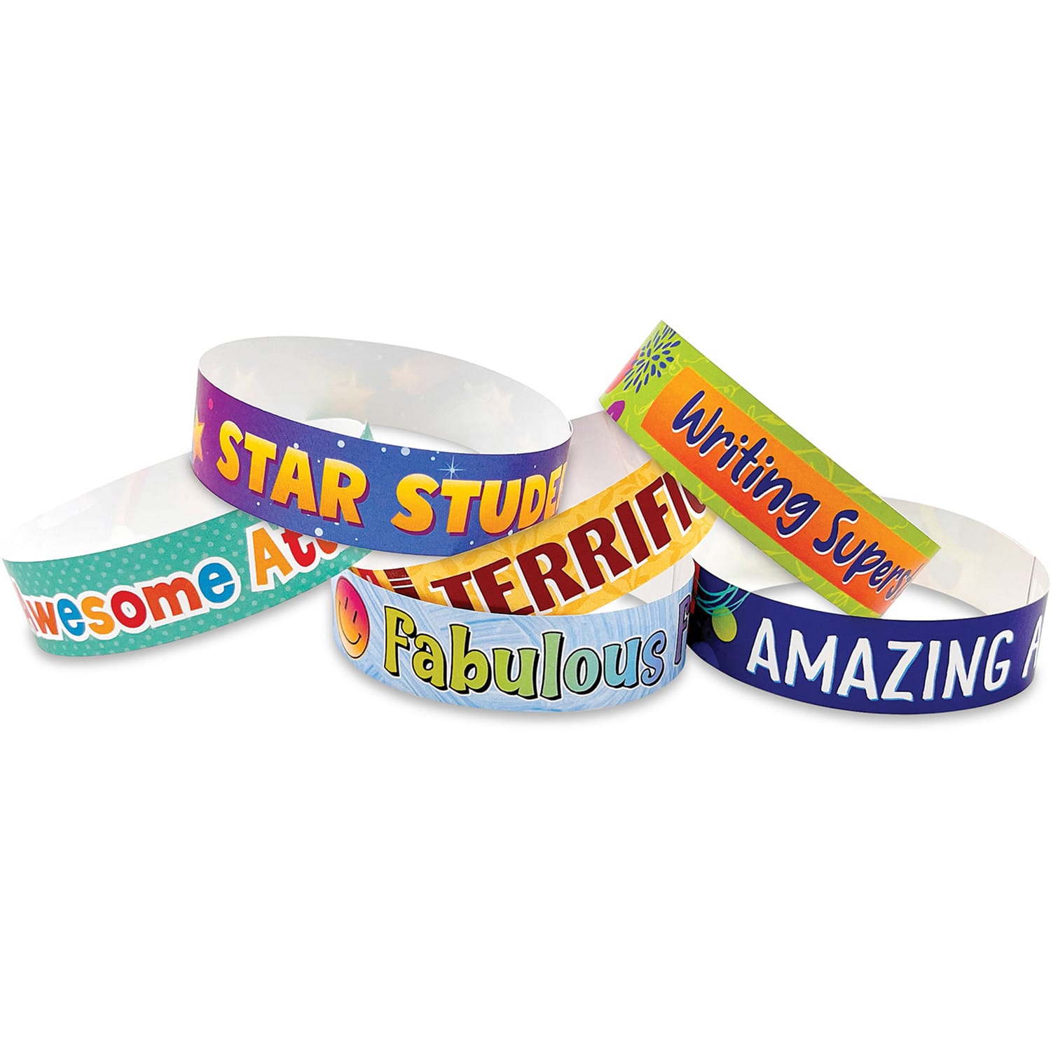 Teacher Created Resources Positive Reinforcement Brag Bracelets, Multicolor, 100 Bracelets Per Pack, Set Of 3 Packs - Image 4