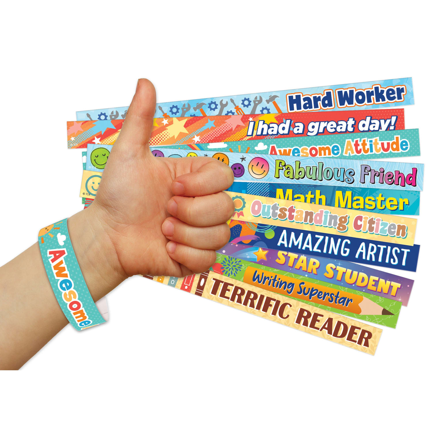 Teacher Created Resources Positive Reinforcement Brag Bracelets, Multicolor, 100 Bracelets Per Pack, Set Of 3 Packs - Image 5