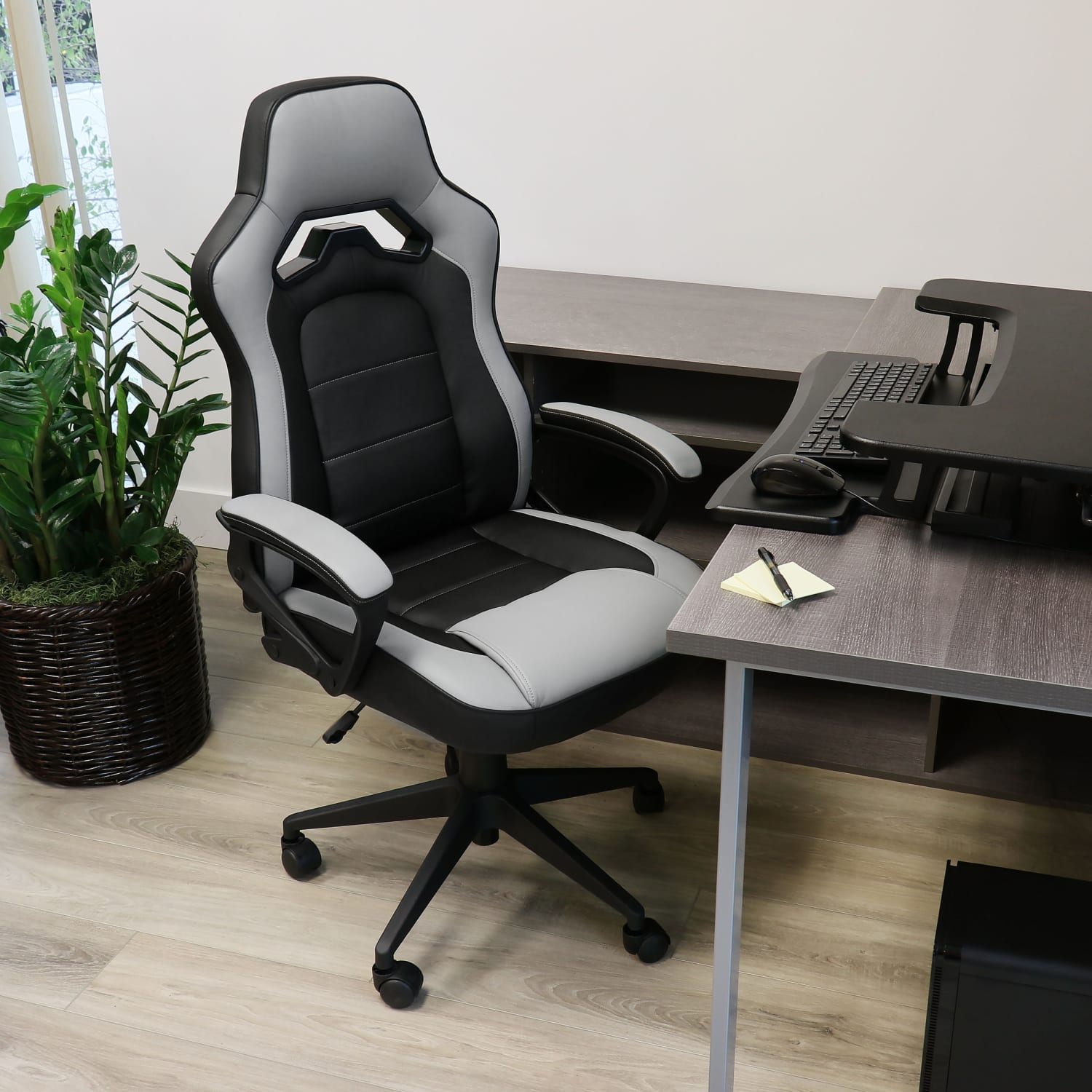 Elama Faux Leather High Back Adjustable Office Chair GrayBlack PopularChairscom