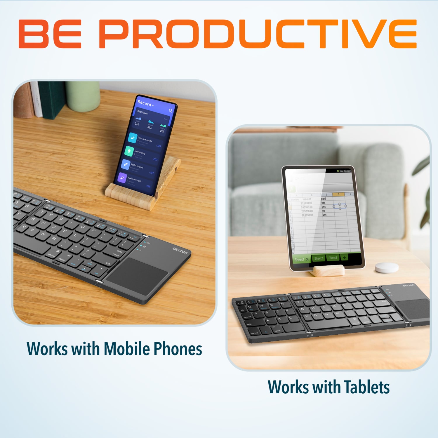 Delton F75 Small Wireless Foldable Portable Keyboard And Touchpad, Black - Image 3