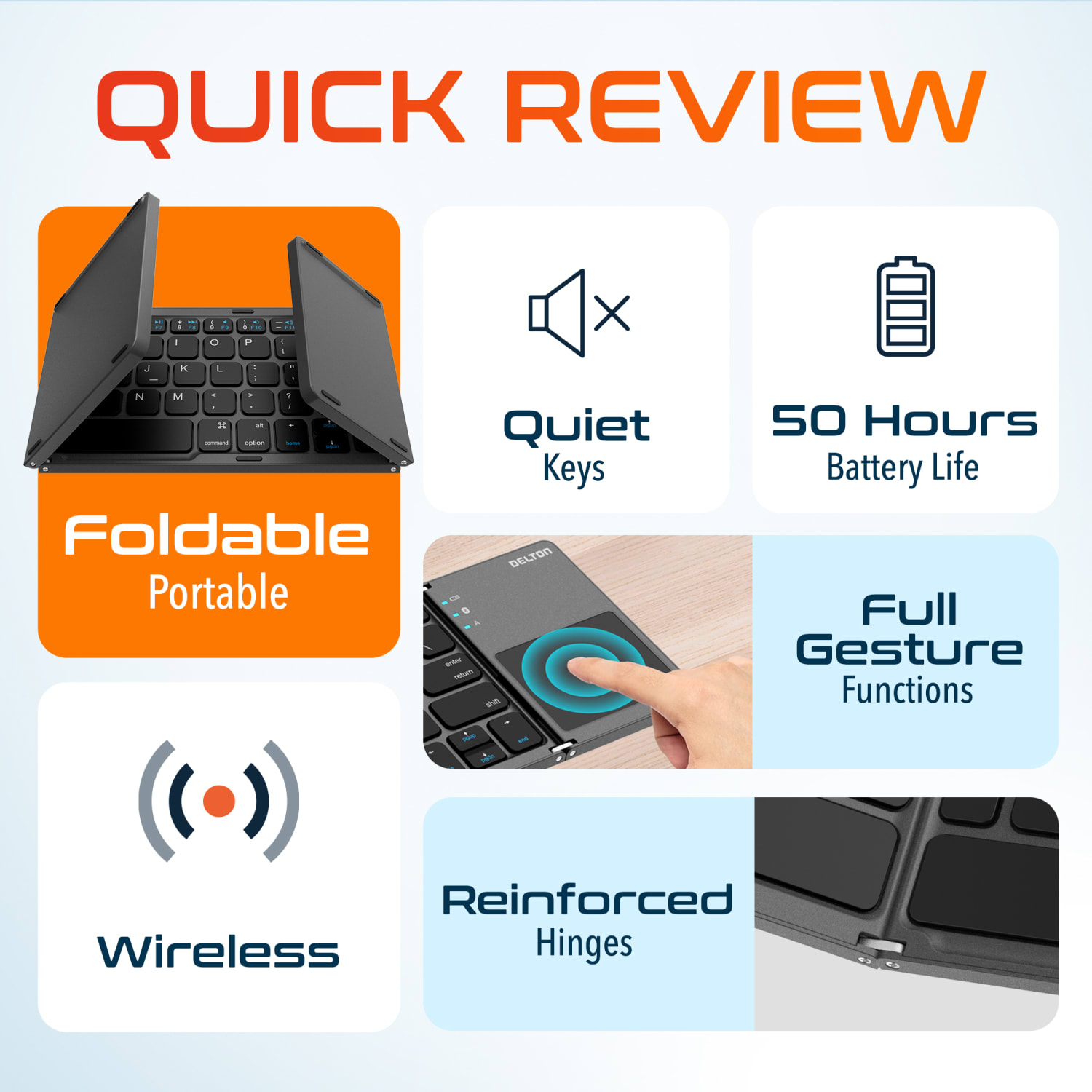 Delton F75 Small Wireless Foldable Portable Keyboard And Touchpad, Black - Image 4