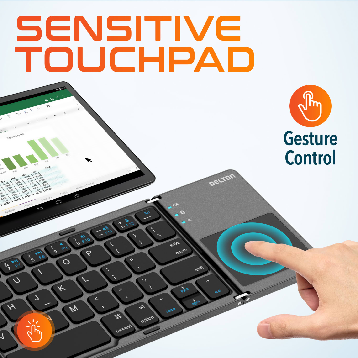 Delton F75 Small Wireless Foldable Portable Keyboard And Touchpad, Black - Image 6