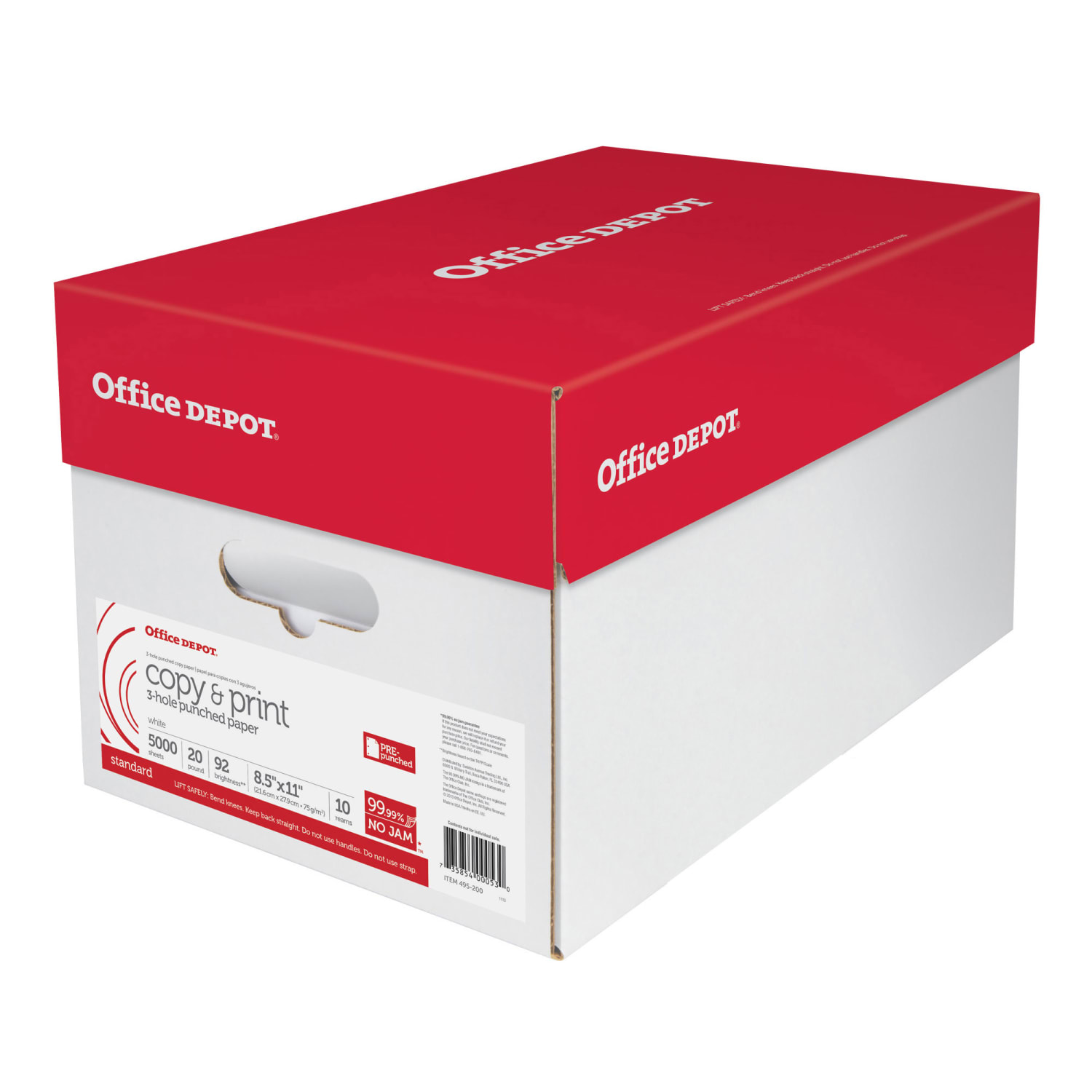 Office Depot 3-Hole Punched Multi-Use Printer & Copy Paper, 10 Reams, White, Letter (8.5in x 11in), 5000 Sheets Per Case, 20 Lb, 92 Brightness - Image 3