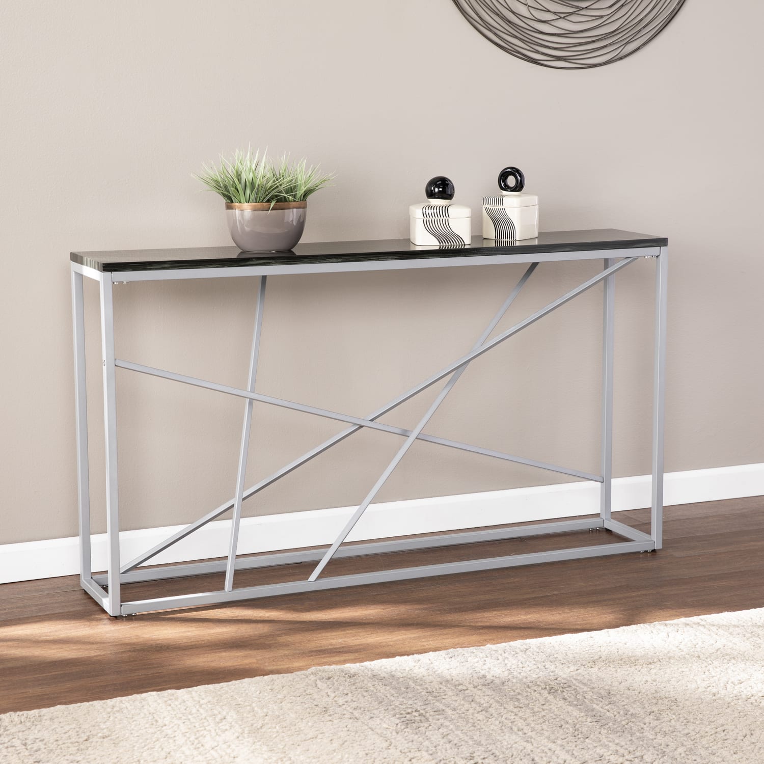 SEI Furniture Arendal Skinny Console Table, 29inH x 52inW x 10inD, Silver/Black - Image 5
