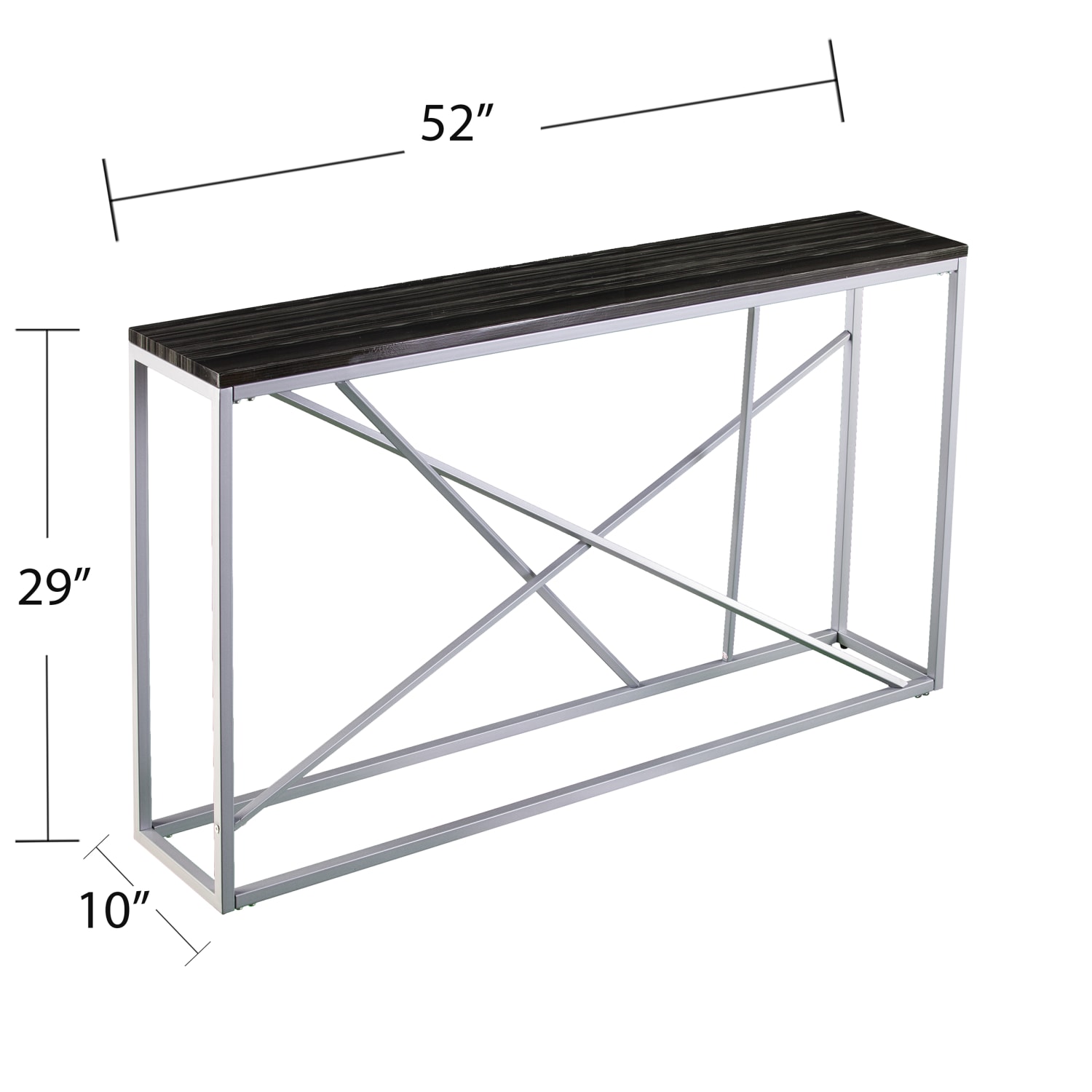 SEI Furniture Arendal Skinny Console Table, 29inH x 52inW x 10inD, Silver/Black - Image 6