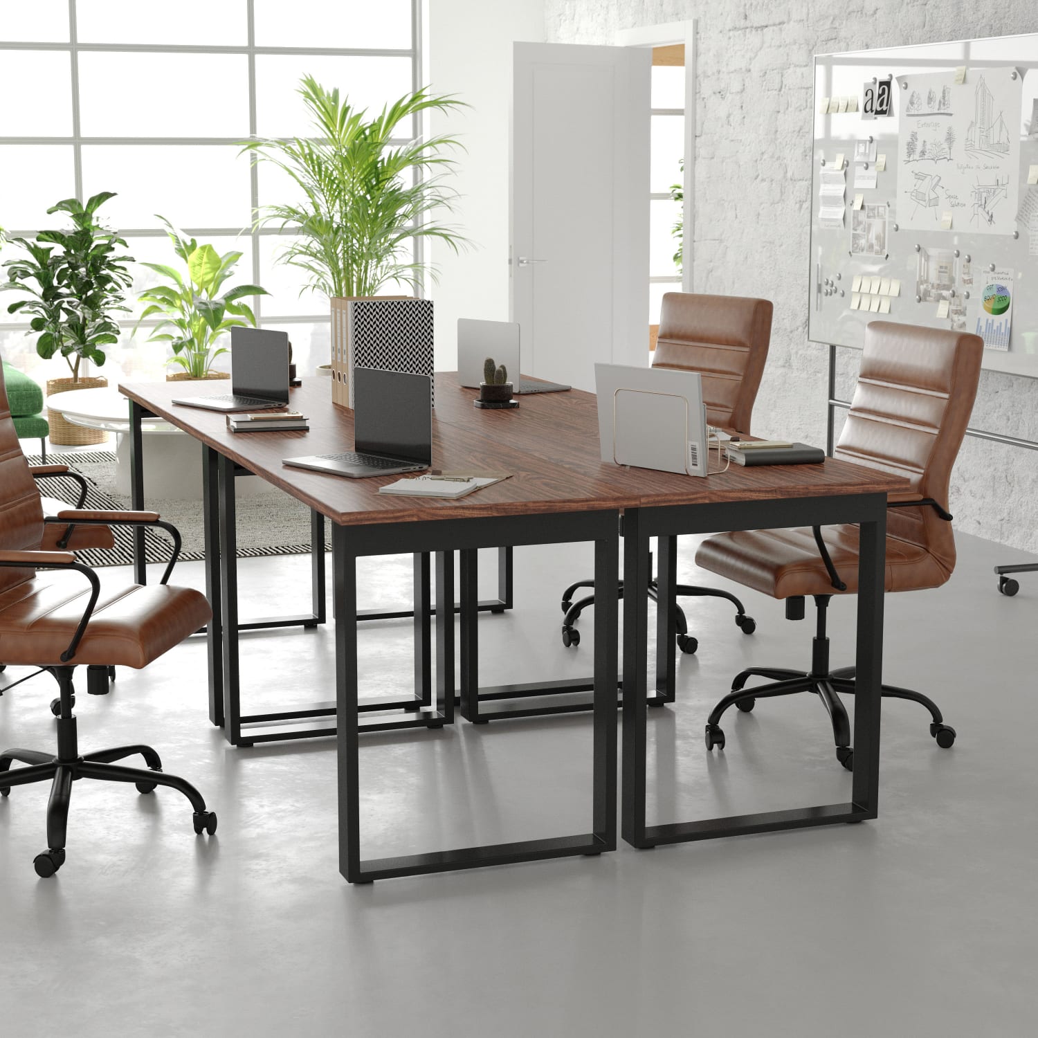 Flash Furniture Redmond Commercial 48x24 Conference Table with 1in Thick Double Sided Laminate Table Top with PVC Edging and Heavy Duty U-Frame Steel Base, Walnut - Image 5
