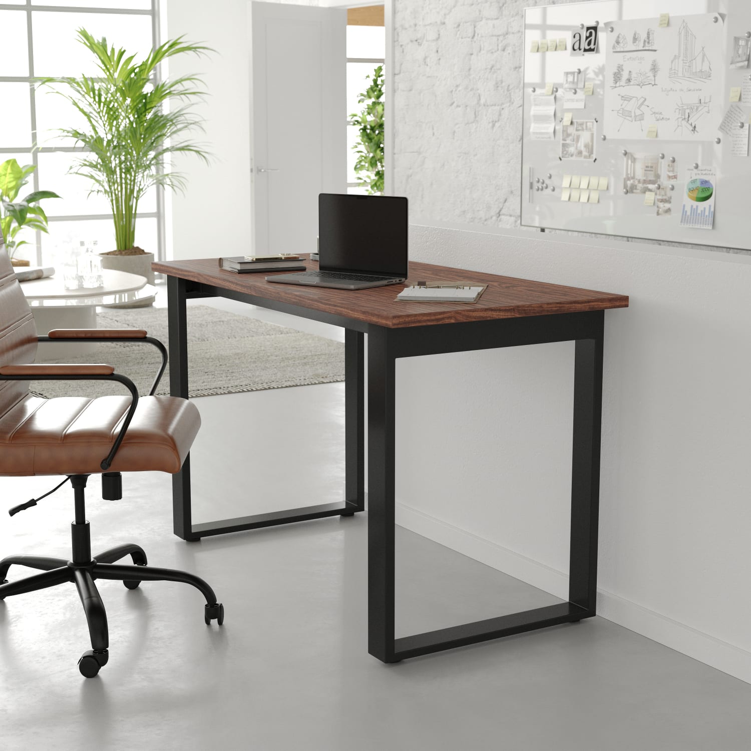 Flash Furniture Redmond Commercial 48x24 Conference Table with 1in Thick Double Sided Laminate Table Top with PVC Edging and Heavy Duty U-Frame Steel Base, Walnut - Image 6