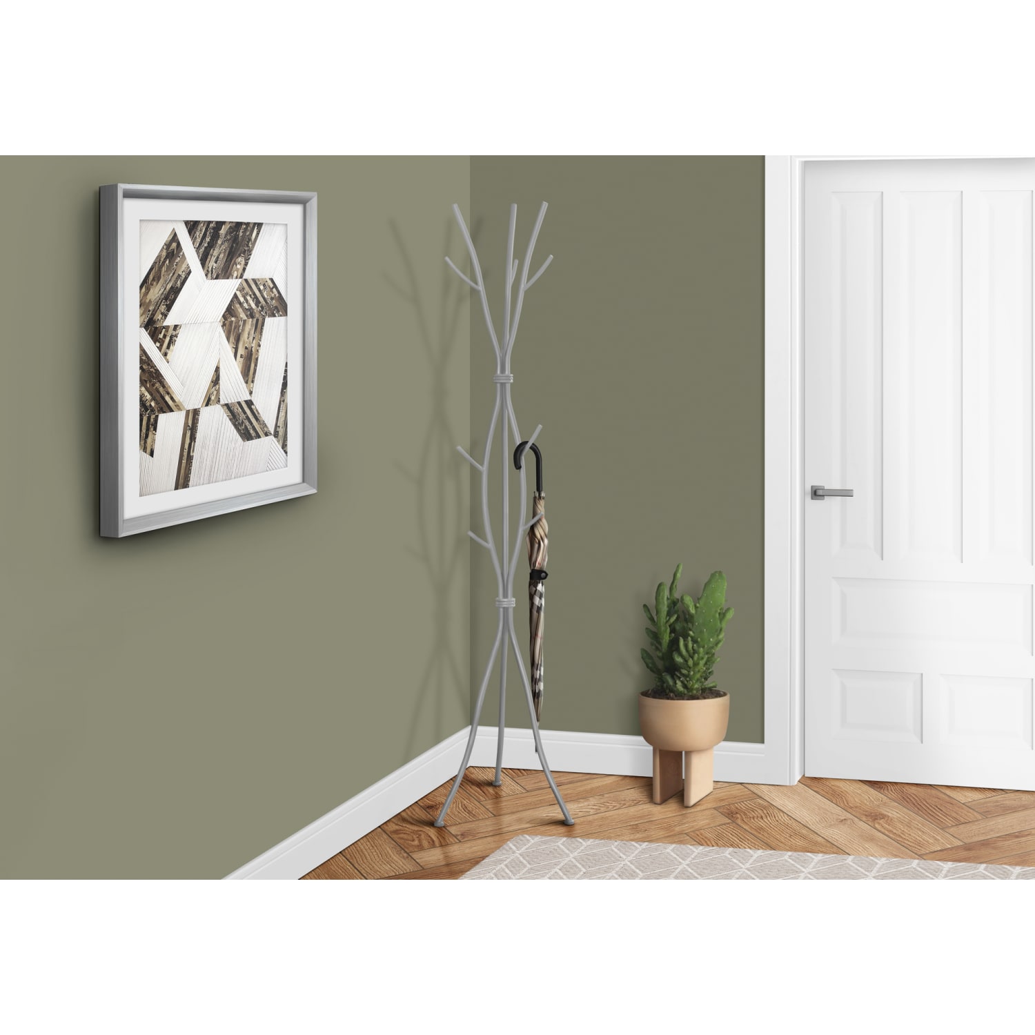 Monarch Specialties Hannah 8-Hook Hammered Metal Coat Rack, 74inH x 18-1/2inW x 18-1/2inD, Silver - Image 3