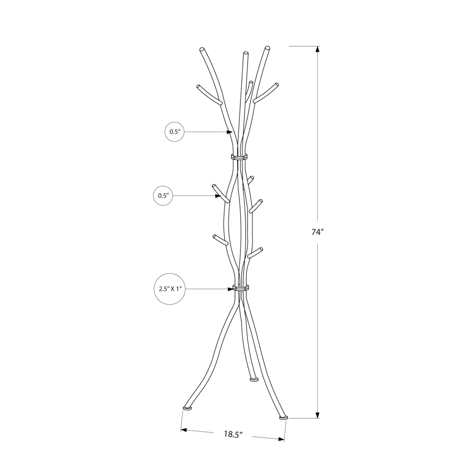 Monarch Specialties Hannah 8-Hook Hammered Metal Coat Rack, 74inH x 18-1/2inW x 18-1/2inD, Silver - Image 6