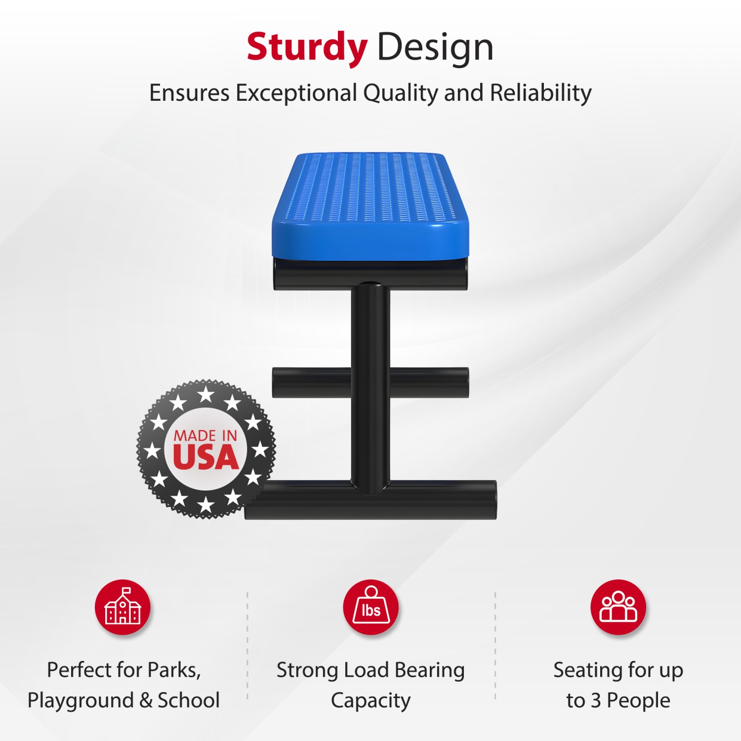 Leisure Craft Outdoor Bench, 18-3/8inH x 72inW x 15inD, Black/Blue - Image 3