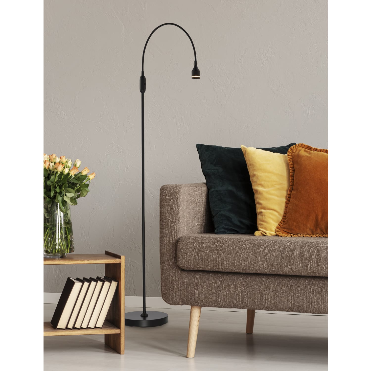Adesso Prospect LED Gooseneck Floor Lamp, 56inH, Black Shade, Black Base - Image 5