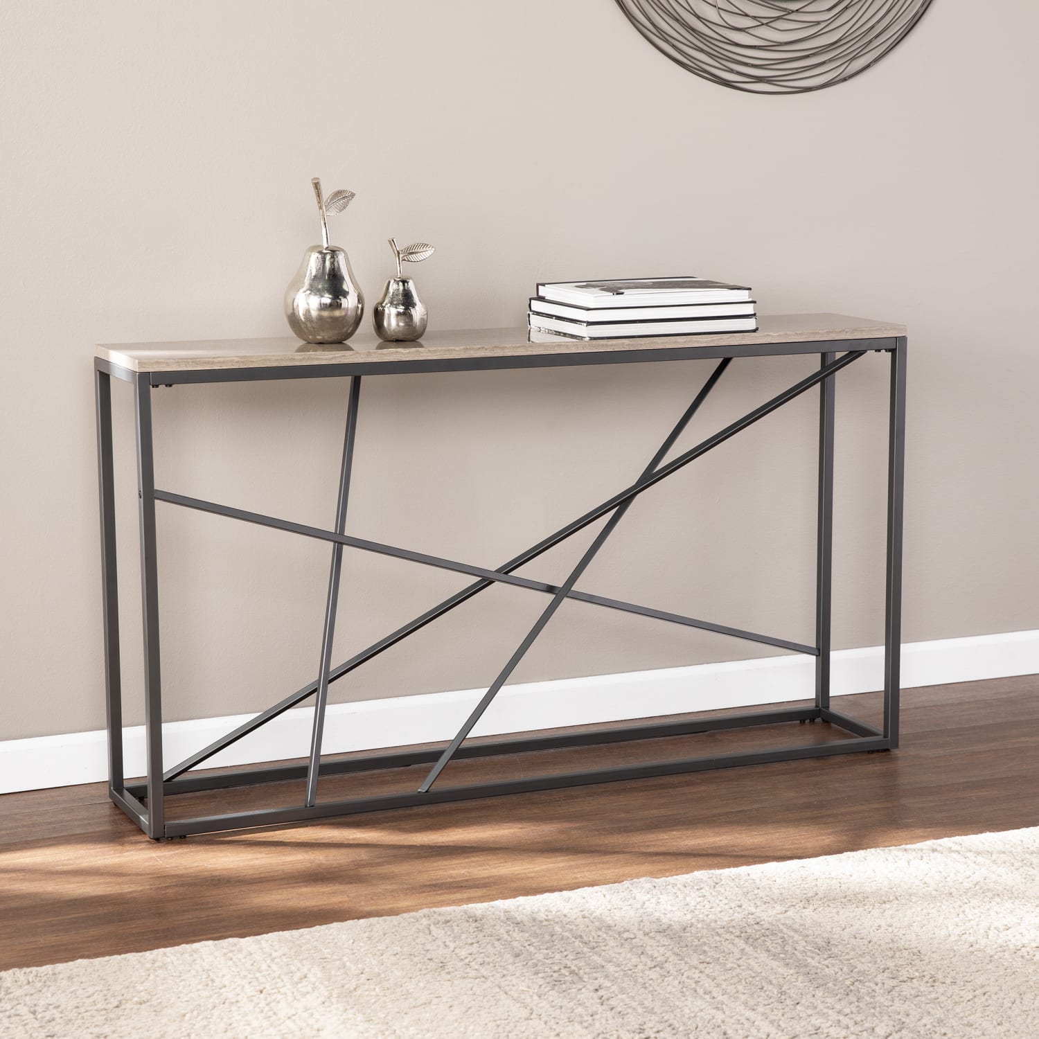 SEI Furniture Arendal Skinny Console Table, 29inH x 52inW x 10inD, Gunmetal Gray/Tan - Image 5