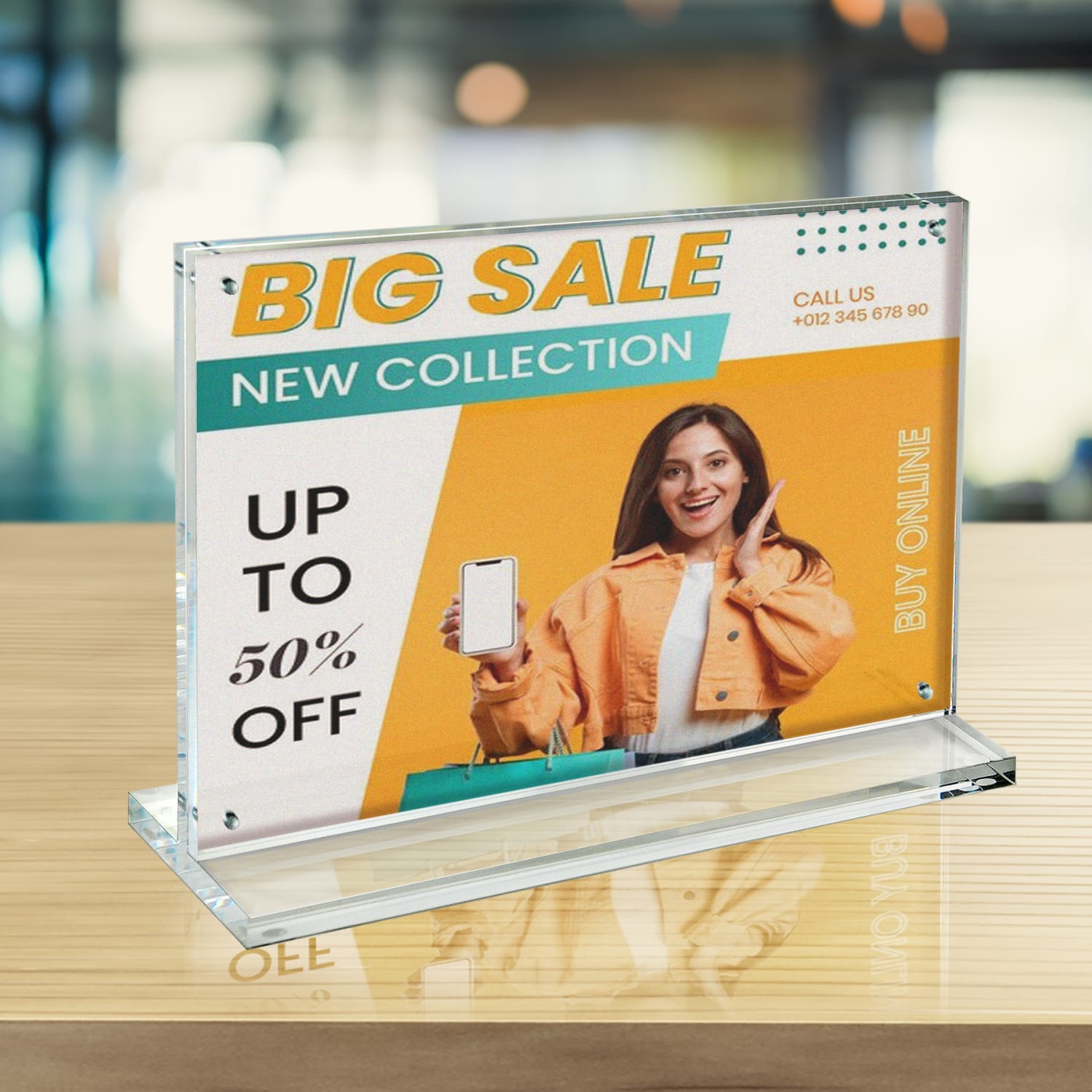 Azar Displays Acrylic Horizontal Slim Deluxe Block Frame, 8-1/2inH x 11inW x 3'D, Clear - Image 4