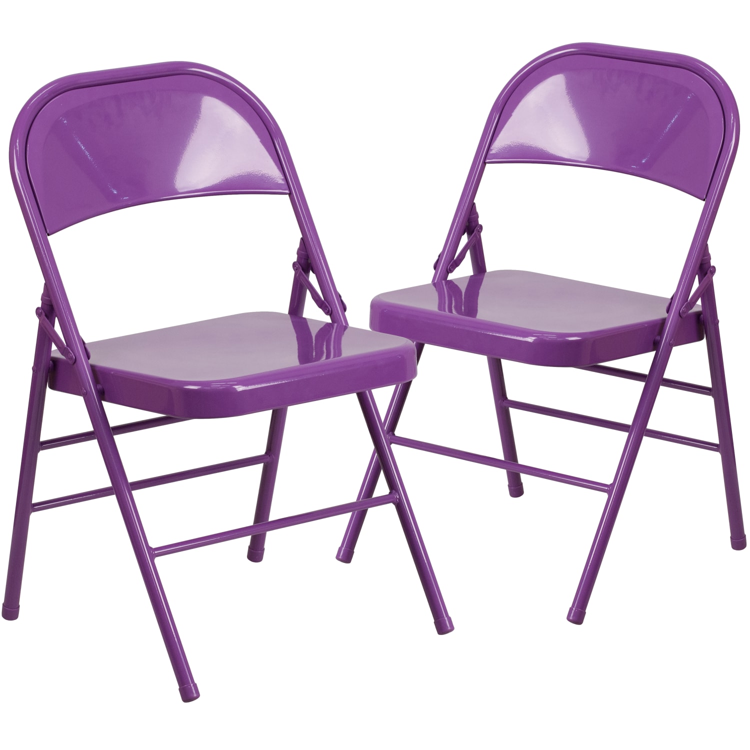 Flash Furniture HERCULES COLORBURST Series Triple Braced  Double Hinged Metal Folding Chairs Impulsive Purple Pack Of 2 Chairs PopularChairscom