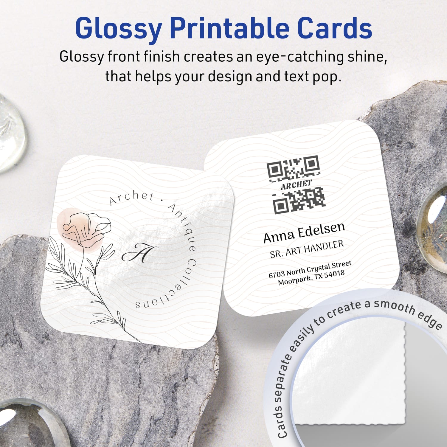 Avery Printable Rounded Corner Business Cards With Sure Feed Technology, Print-To-The-Edge, 2.5inx2.5in, Glossy White, Pack Of 450 - Image 3