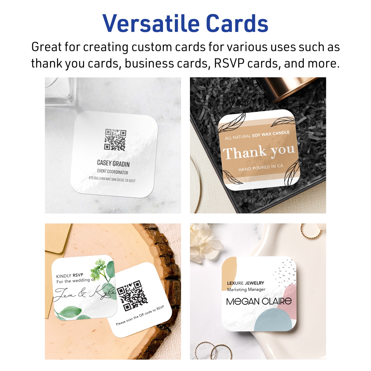 Avery Printable Rounded Corner Business Cards With Sure Feed Technology, Print-To-The-Edge, 2.5inx2.5in, Glossy White, Pack Of 450 - Image 4