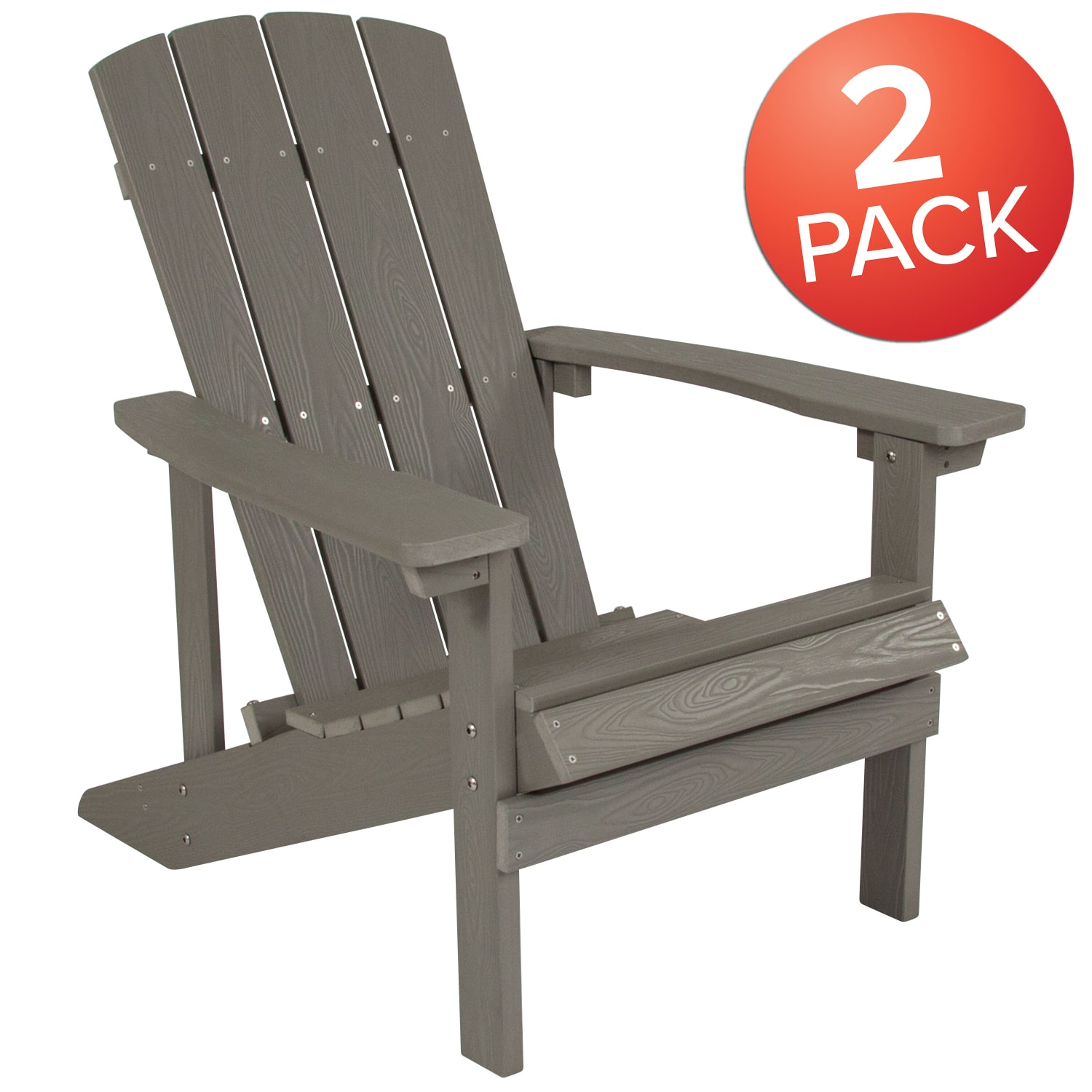 Flash Furniture Charlestown All-Weather Poly Resin Wood Adirondack Chairs, Gray, Set Of 2 Chairs - Image 3
