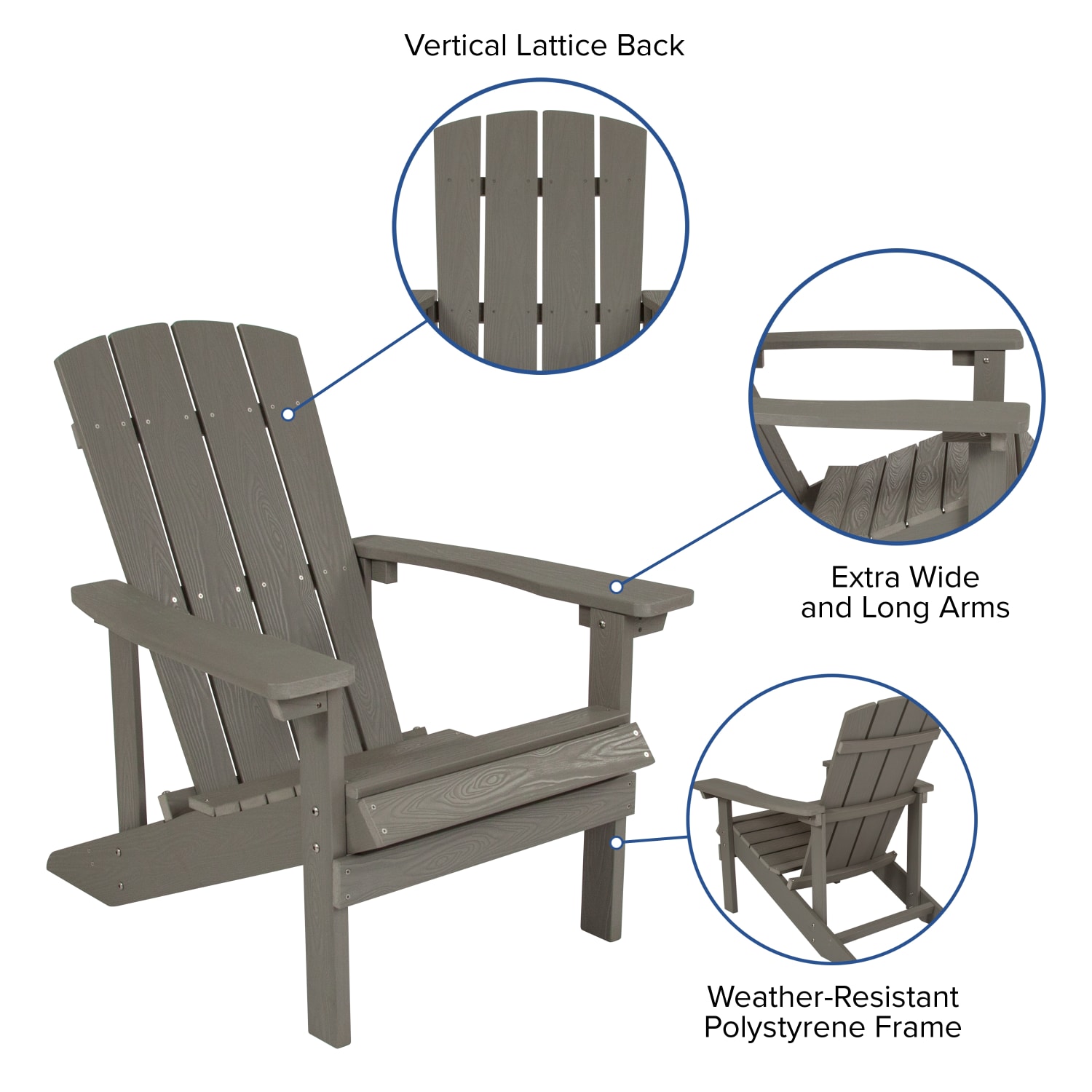 Flash Furniture Charlestown All Weather Poly Resin Wood Adirondack Chairs Gray Set Of 2 Chairs PopularChairscom