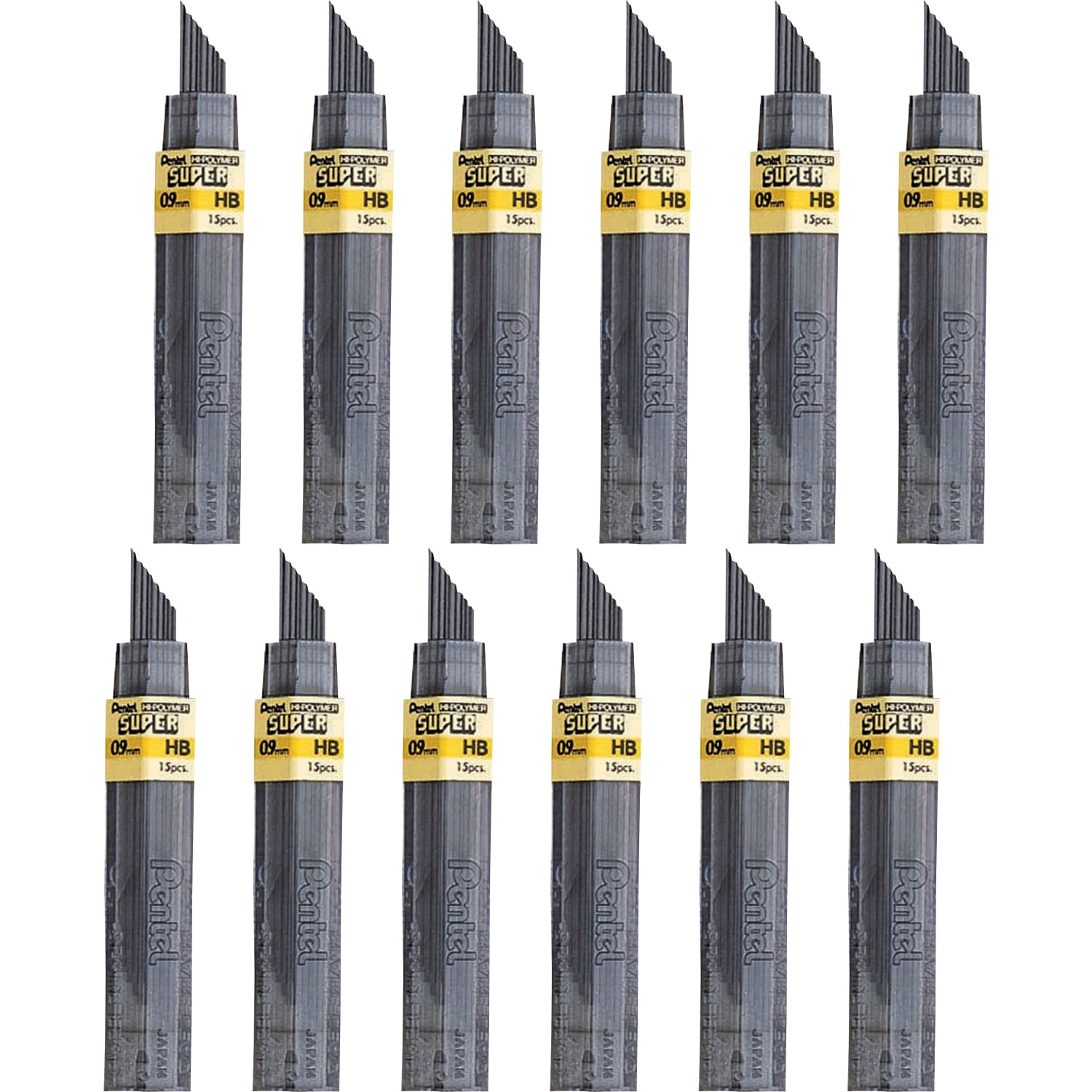 Pentel Super Hi-Polymer Leads - 0.9 mm , Bold Point - HB - Black Lead - 15/Tube - 12 / Box