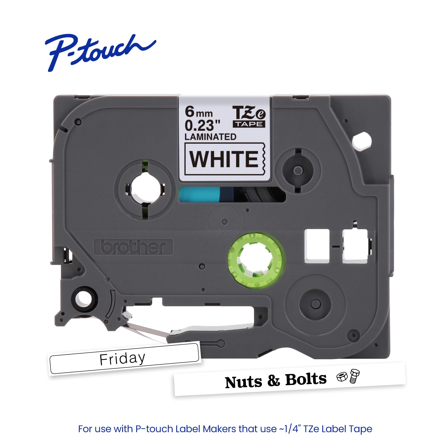 Brother P-touch TZe211 Laminated Label Tape, 1/4in x 26.2 ft (6mm x 8m),  Black on White - Image 3