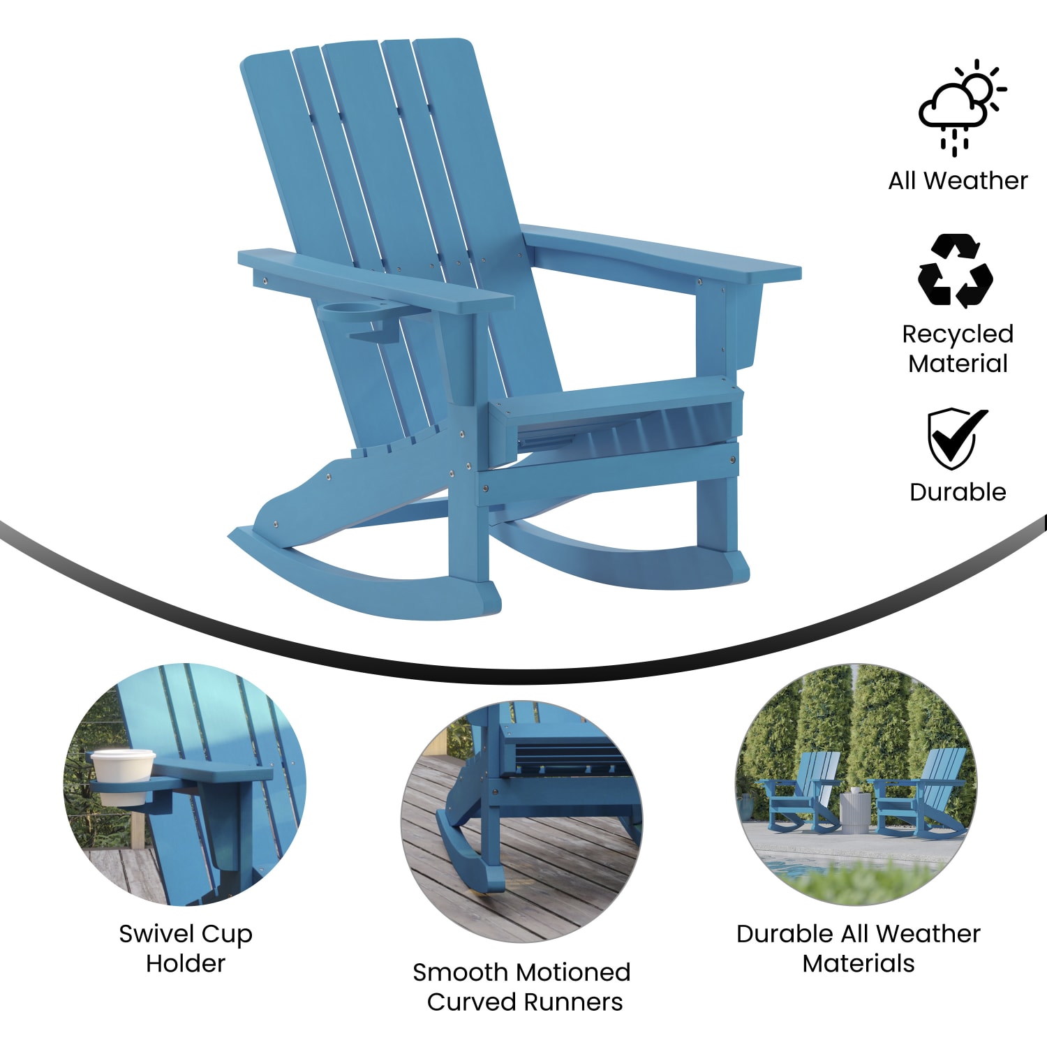 Flash Furniture Halifax All-Weather Adirondack Chair with Cup Holder and Pull-Out Ottoman, Blue - Image 5