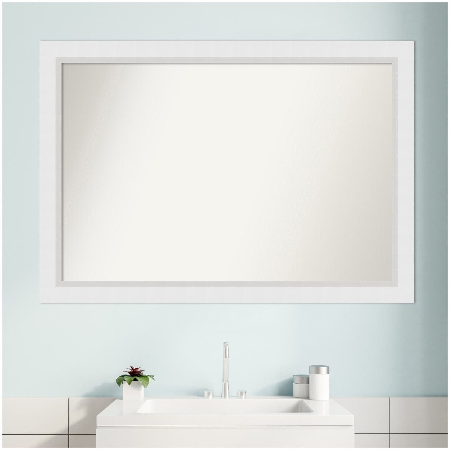 Amanti Art Non-Beveled Rectangle Framed Bathroom Wall Mirror, 28in x 40in, Blanco White - Image 6