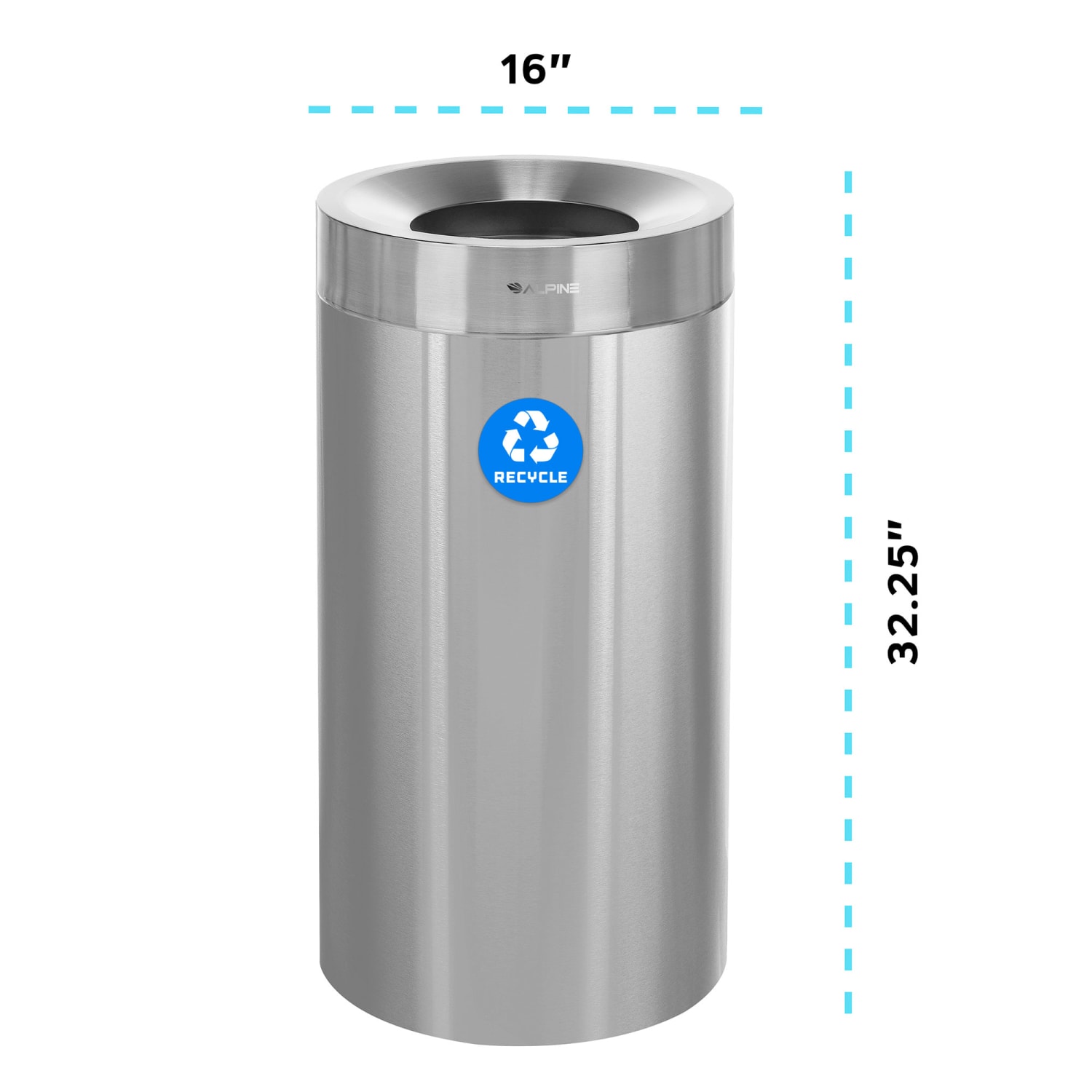 Alpine Industries Stainless Steel Recycling Can, 27 Gallons, Silver - Image 6