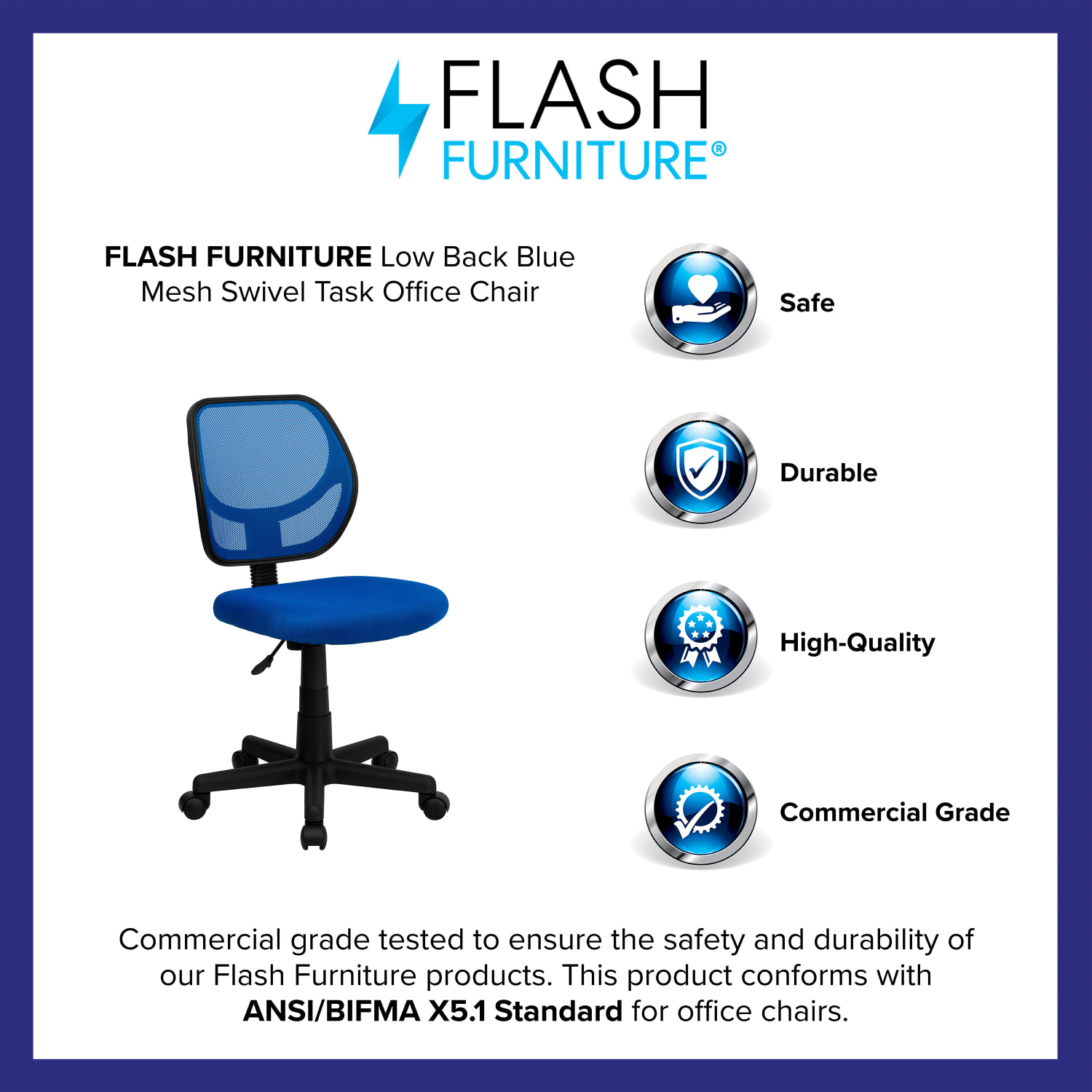 Flash Furniture Mesh Low-Back Swivel Chair, Blue/Black - Image 5
