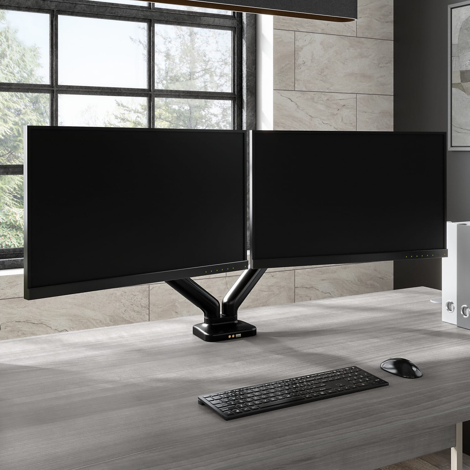 Bush Business Furniture Adjustable Dual Monitor Arm With USB Port, Satin Black, Standard Delivery - Image 3