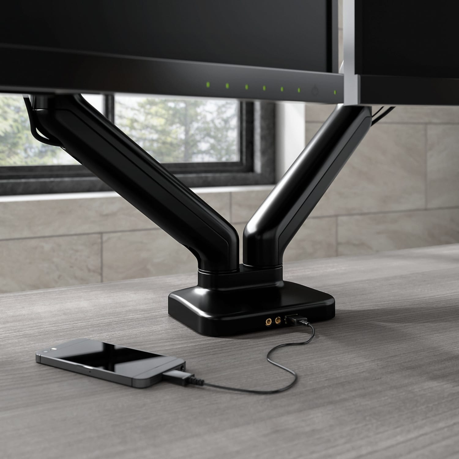Bush Business Furniture Adjustable Dual Monitor Arm With USB Port, Satin Black, Standard Delivery - Image 6