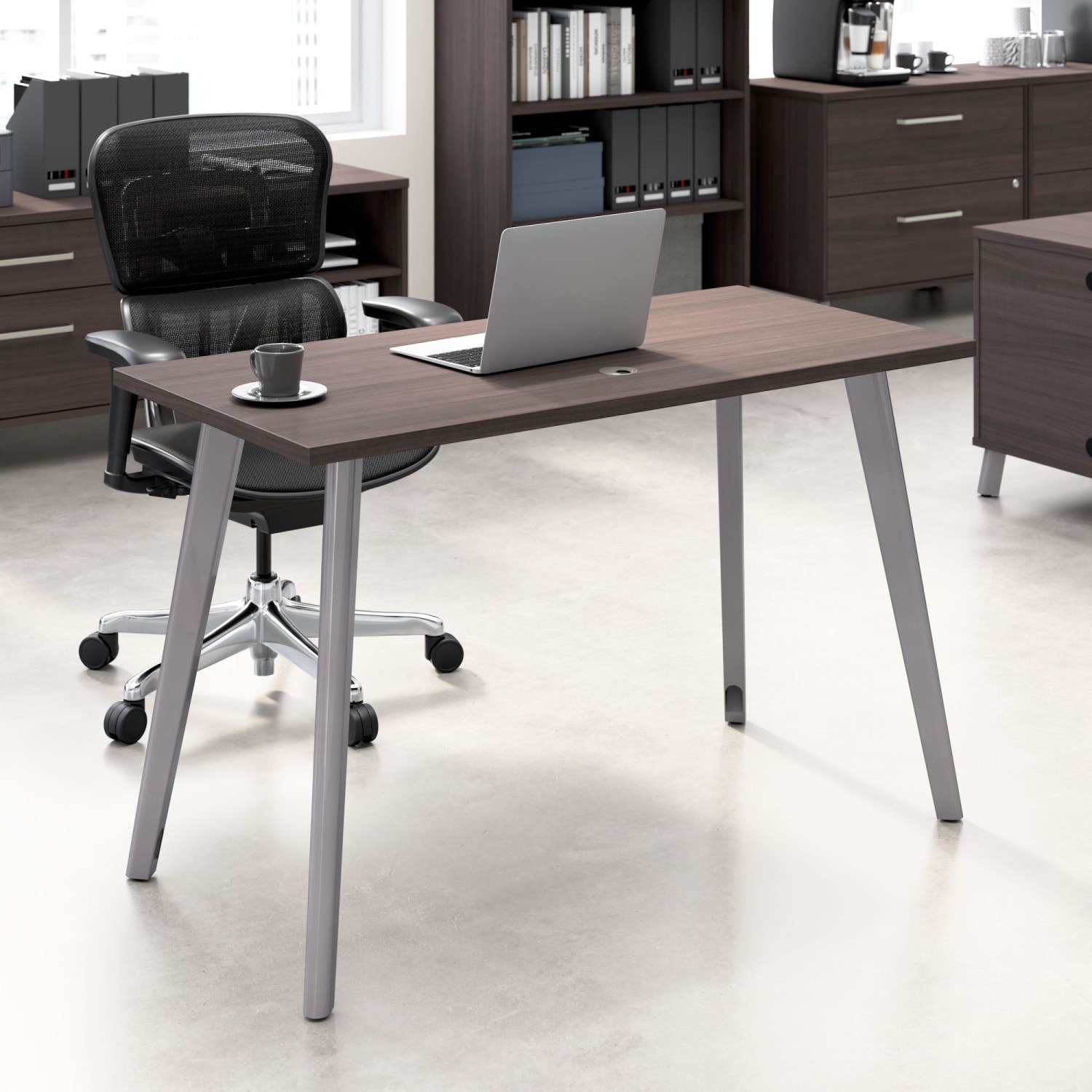 WorkPro Motiva 48inW Modern Office Desk With Metal Legs, Storm Gray, Standard Delivery
